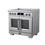 Maximus 36-Inch Induction range, French Door, 5 Cooking Zones, 5.36 cf. Convection Oven, Air Sous Vide, Air Fry Basket, Stainless Steel