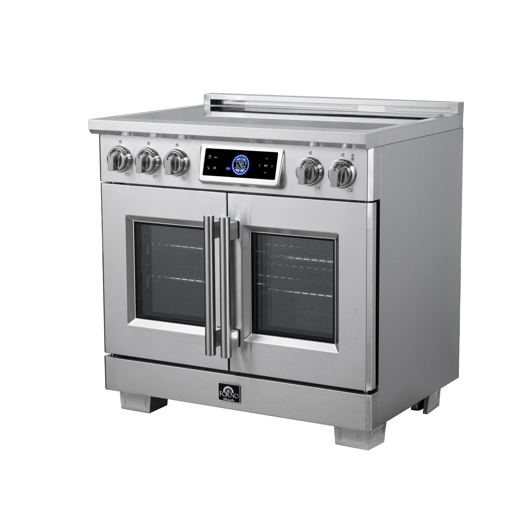 Maximus 36-Inch Induction range, French Door, 5 Cooking Zones, 5.36 cf. Convection Oven, Air Sous Vide, Air Fry Basket, Stainless Steel