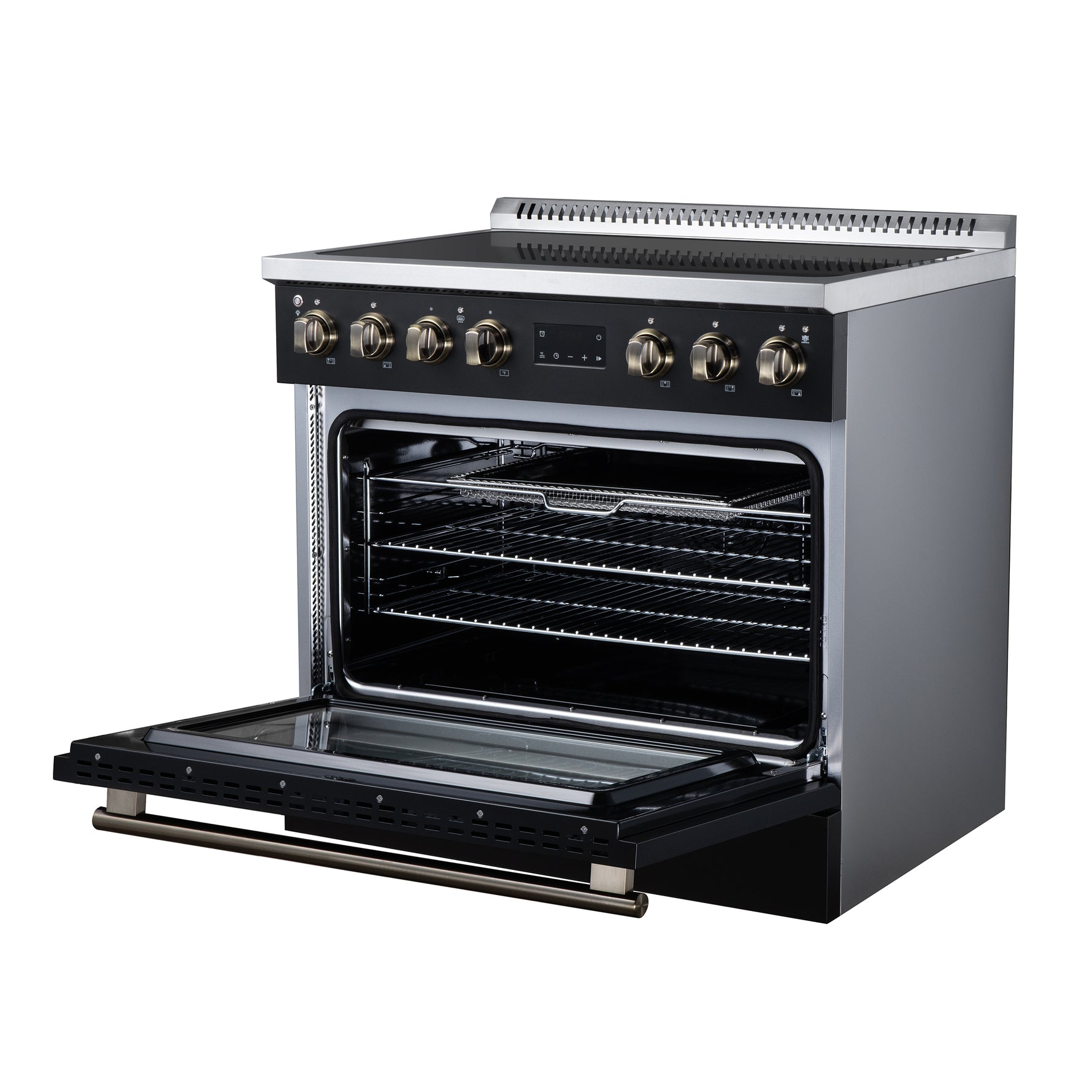 Torino 36 Inch Induction Range, 10,900W cooktop, 5.36 cf. True Convection Oven, Air Fry, Air Sous Vide, Smudge Resistant, Black