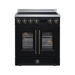 Torino French Door 30 Inch Induction Range with Air Fryer, Air Sous Vide & True Convection, Dual Broiler, Black