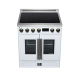 Torino French Door 30 Inch Induction Range with Air Fryer, Air Sous Vide & True Convection, Dual Broiler, White