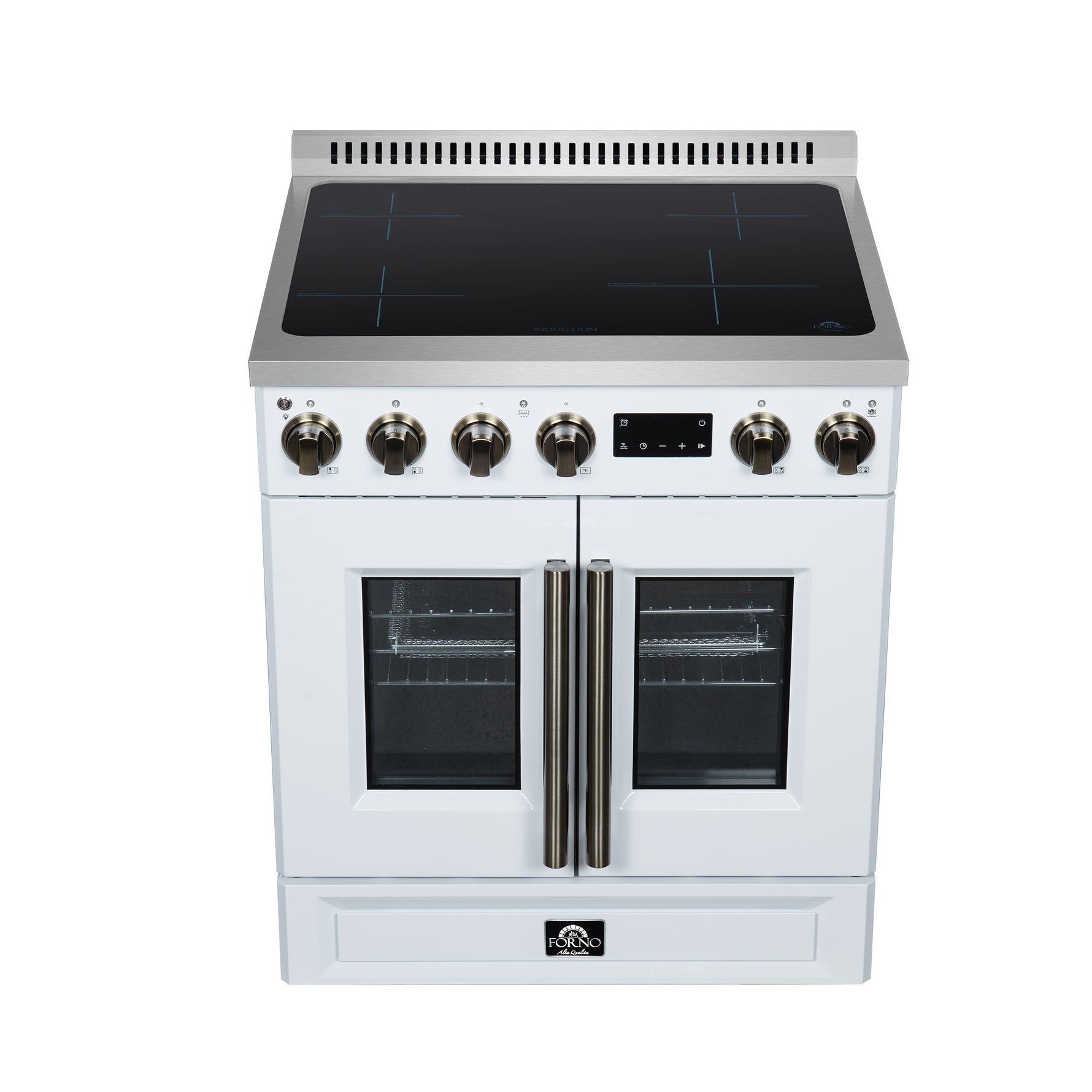 Torino French Door 30 Inch Induction Range with Air Fryer, Air Sous Vide & True Convection, Dual Broiler, White