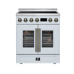 Torino French Door 30 Inch Induction Range with Air Fryer, Air Sous Vide & True Convection, Dual Broiler, White