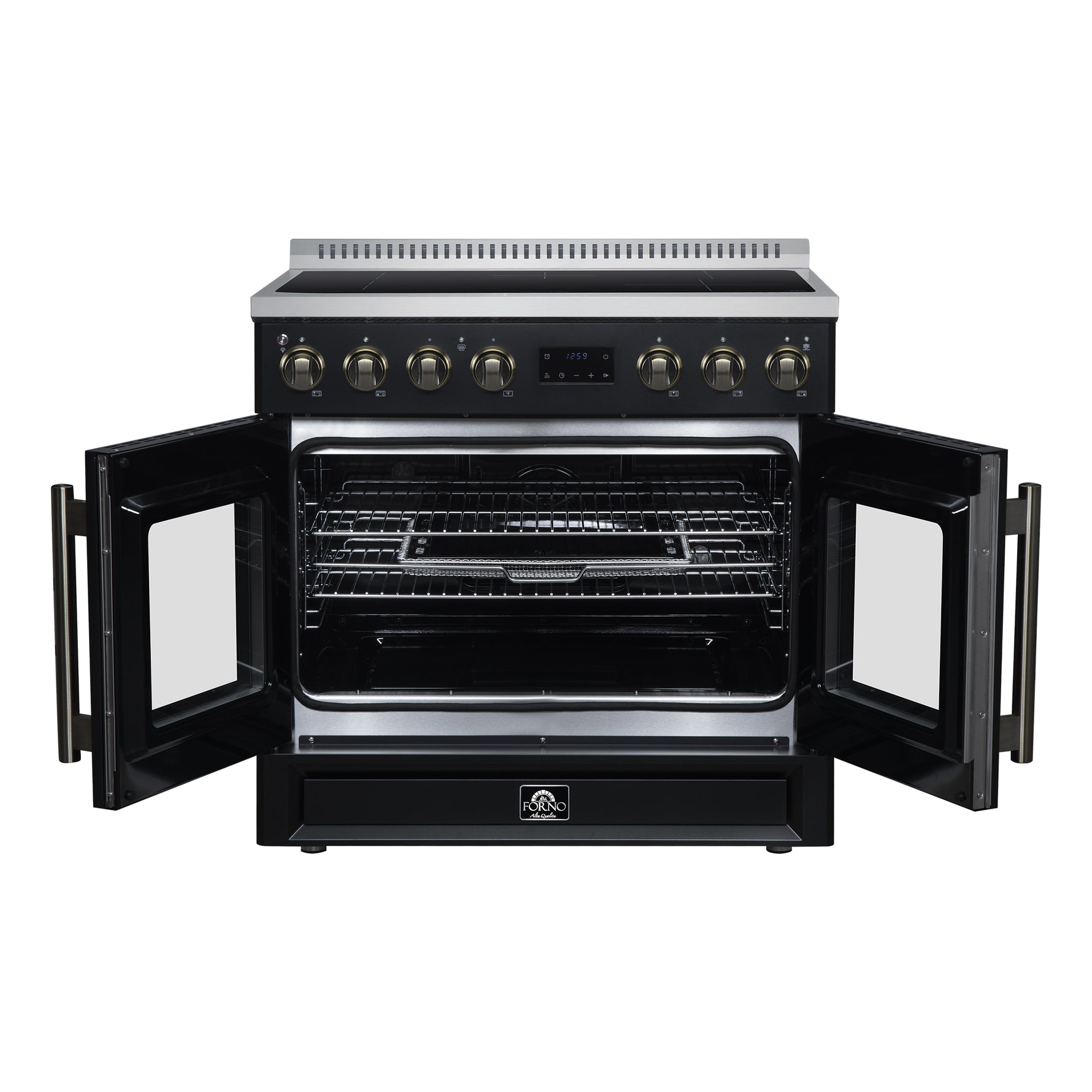 Torino French Door 36 Inch Induction Range with Air Fryer, Air Sous Vide & True Convection, Dual Broiler, Black