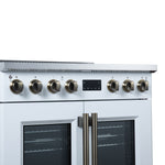 Torino French Door 36 Inch Induction Range with Air Fryer, Air Sous Vide & True Convection, Dual Broiler, White