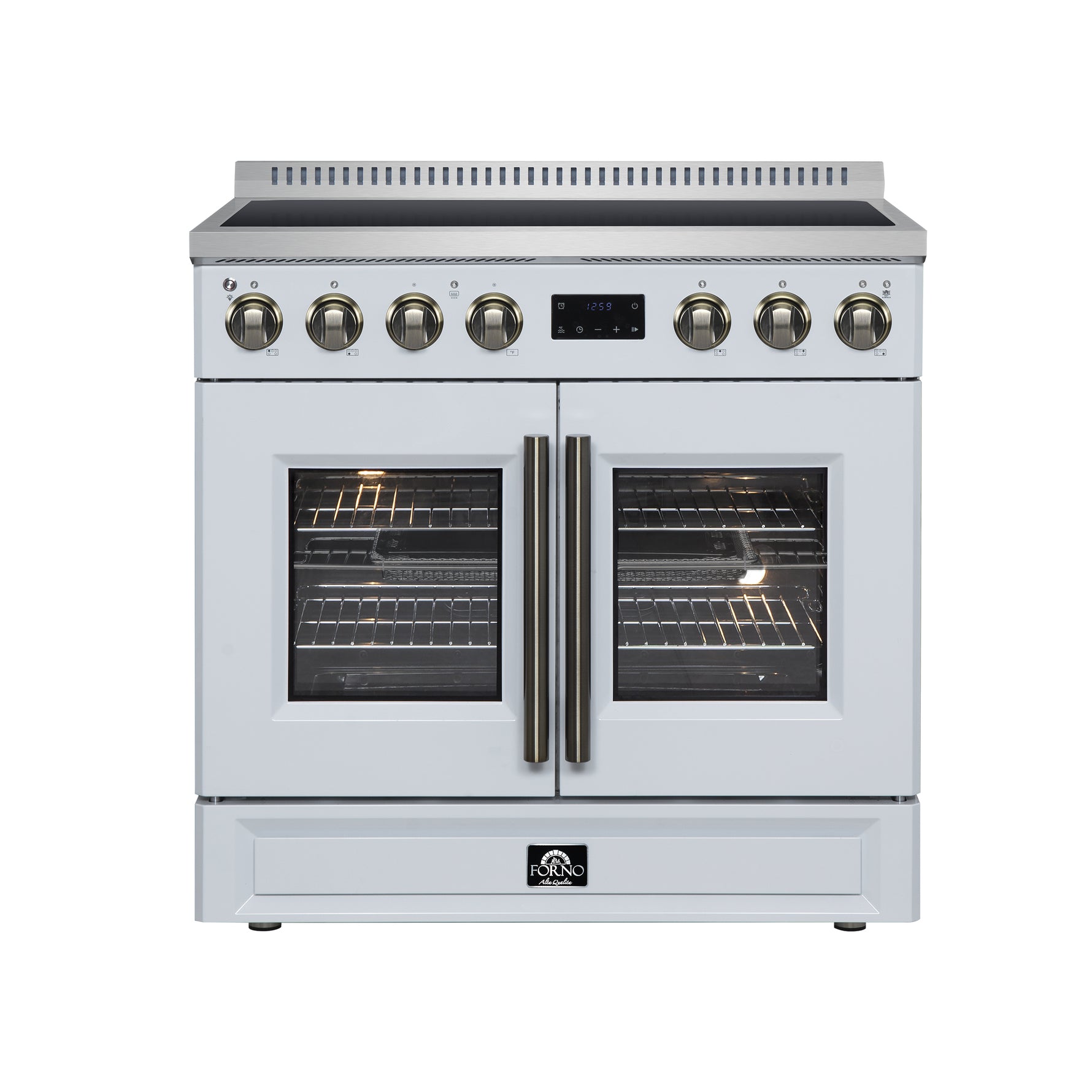 Torino French Door 36 Inch Induction Range with Air Fryer, Air Sous Vide & True Convection, Dual Broiler, White