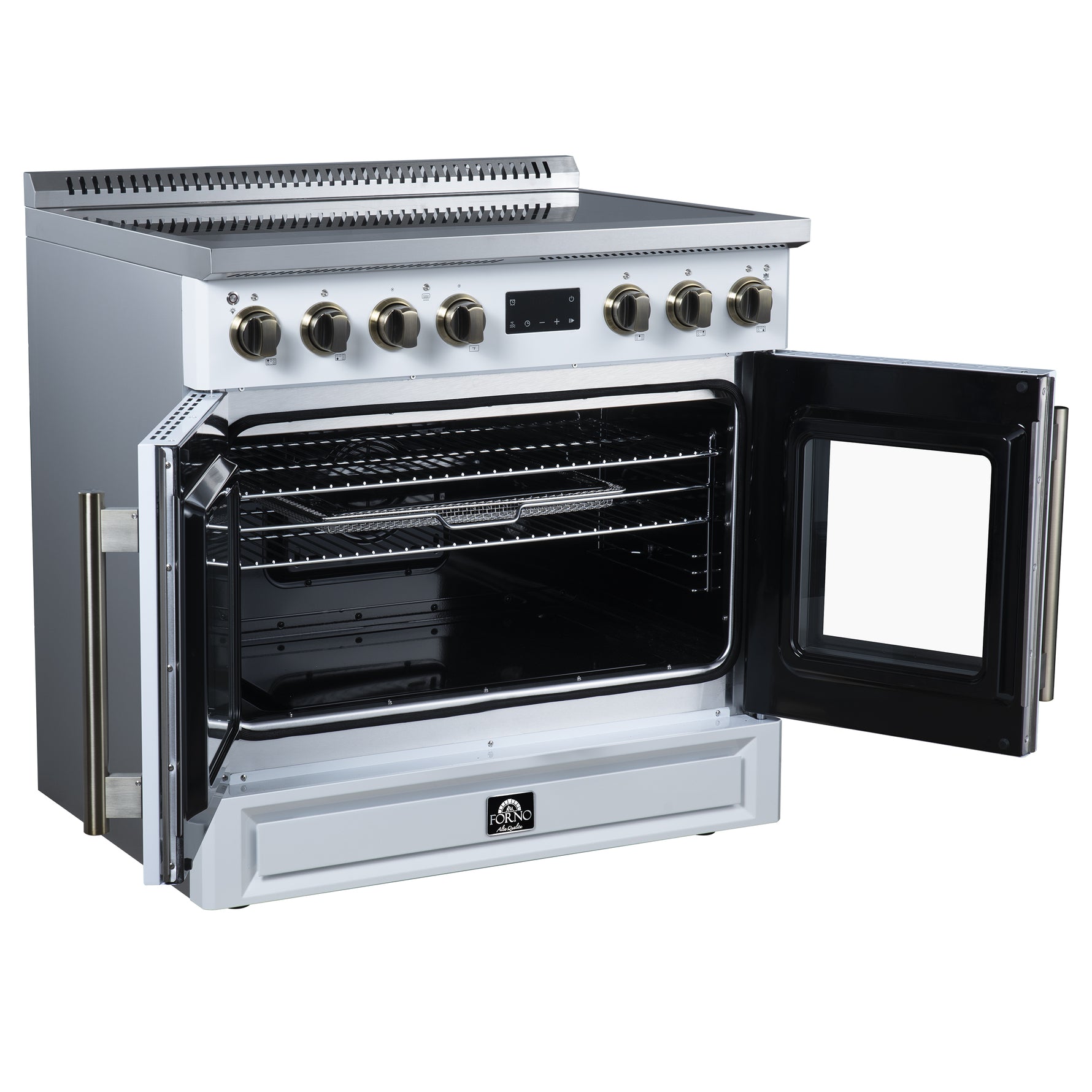 Torino French Door 36 Inch Induction Range with Air Fryer, Air Sous Vide & True Convection, Dual Broiler, White