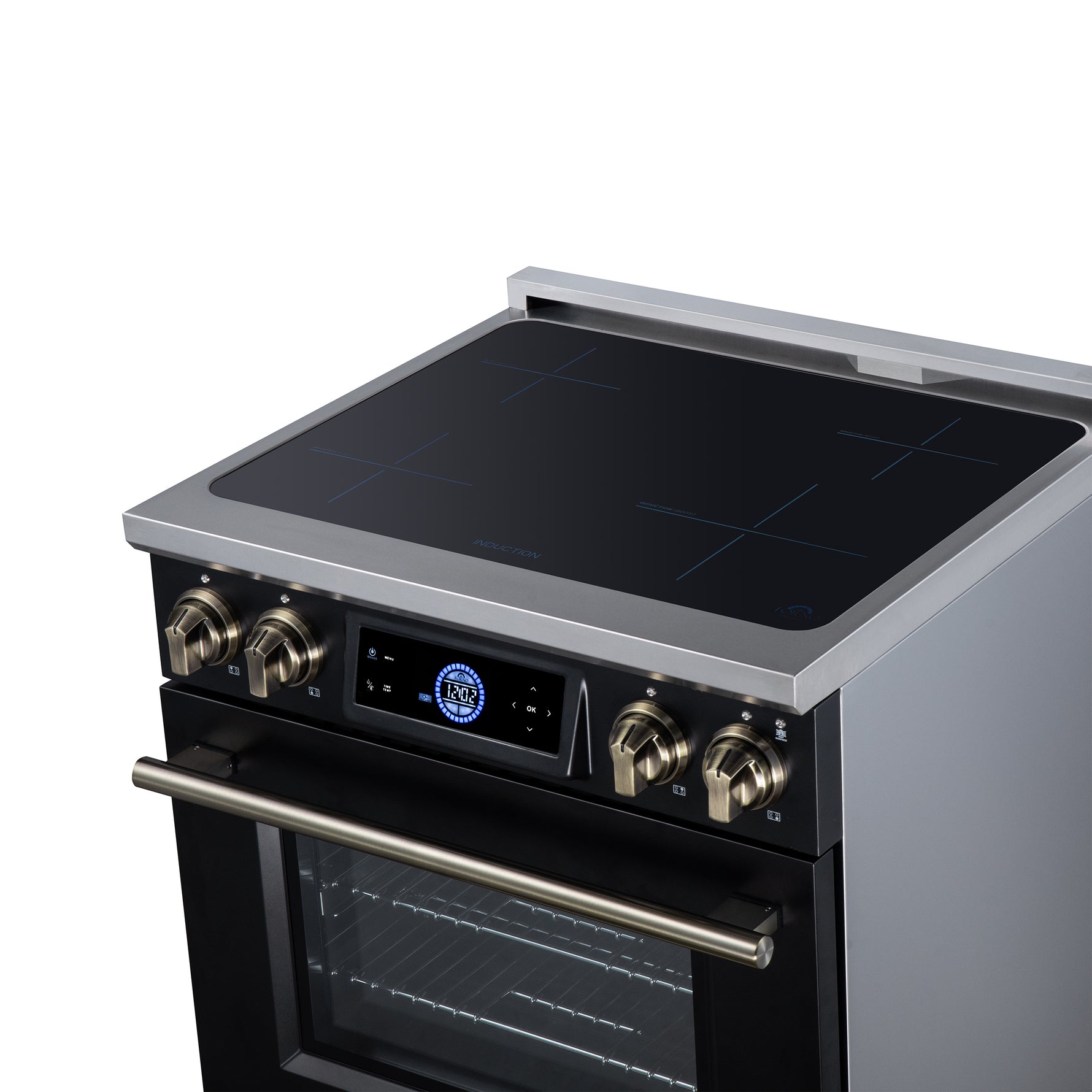Maximus 30 Inch Induction Range, 8,800 Total Cooktop, 4.32 cf. True Convection Oven, Air Fryer, Air Sous Vide, Black