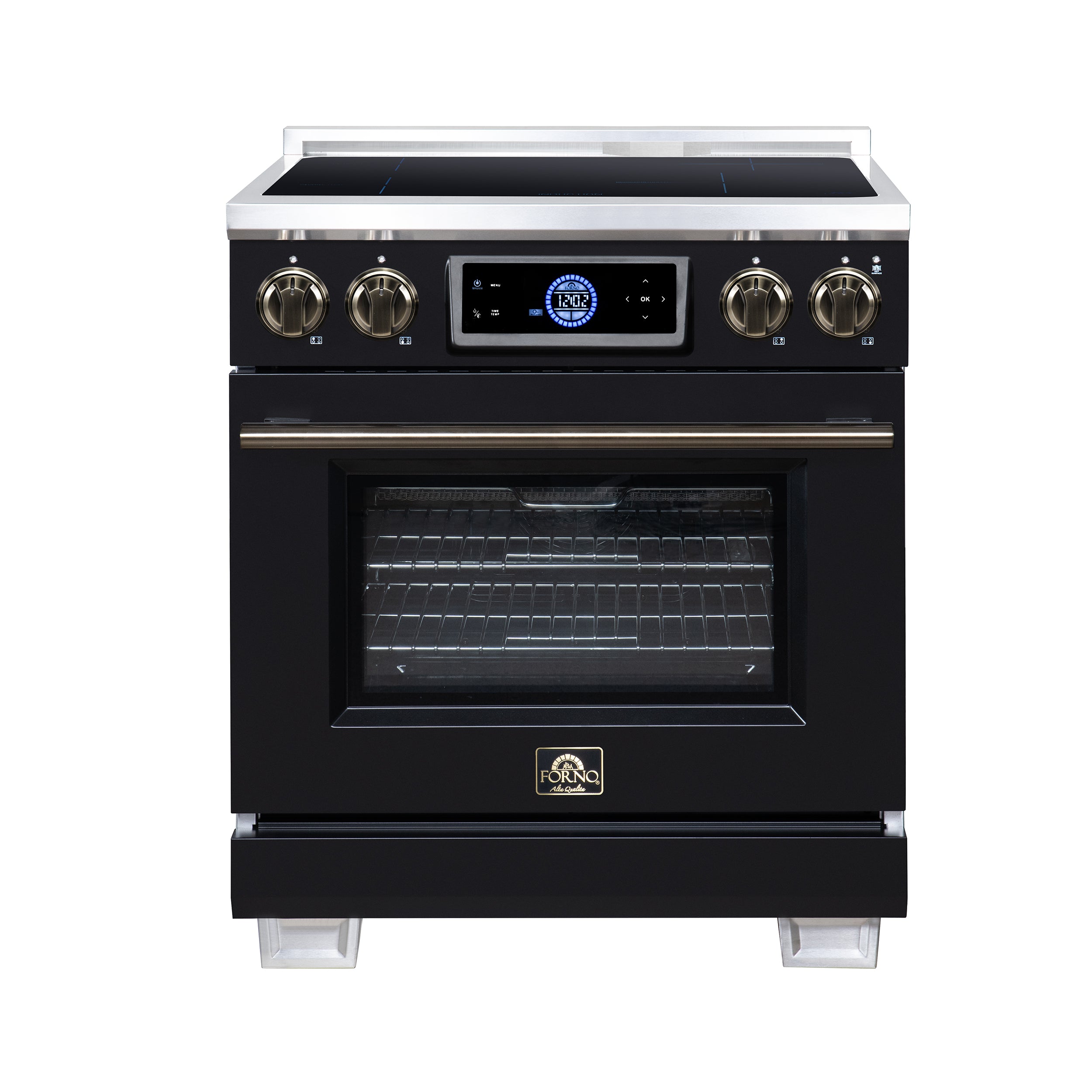 Maximus 30 Inch Induction Range, 8,800 Total Cooktop, 4.32 cf. True Convection Oven, Air Fryer, Air Sous Vide, Black