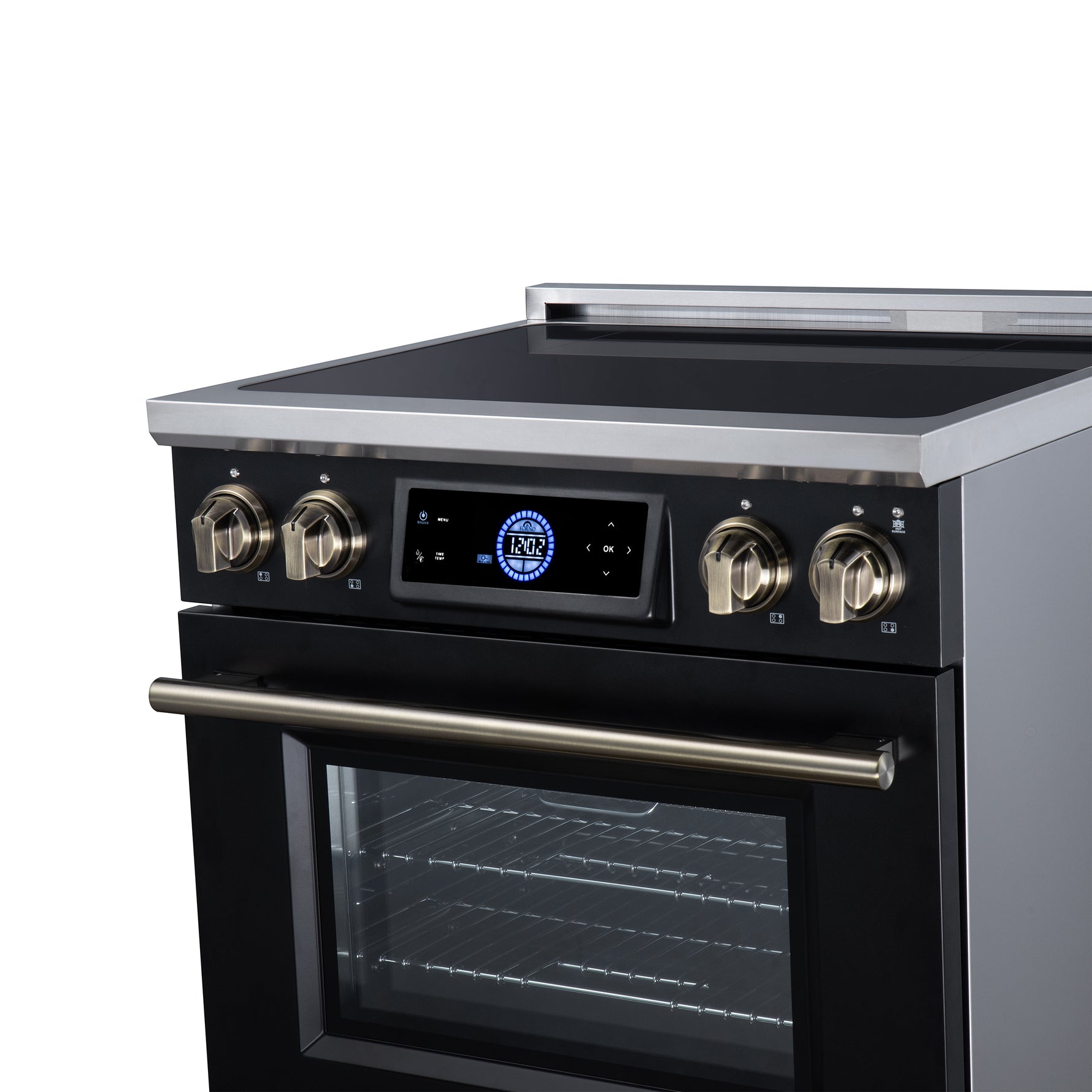 Maximus 30 Inch Induction Range, 8,800 Total Cooktop, 4.32 cf. True Convection Oven, Air Fryer, Air Sous Vide, Black