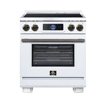 Maximus 30 Inch Induction Range, 8,800 Total Cooktop, 4.32 cf. True Convection Oven, Air Fryer, Air Sous Vide, White