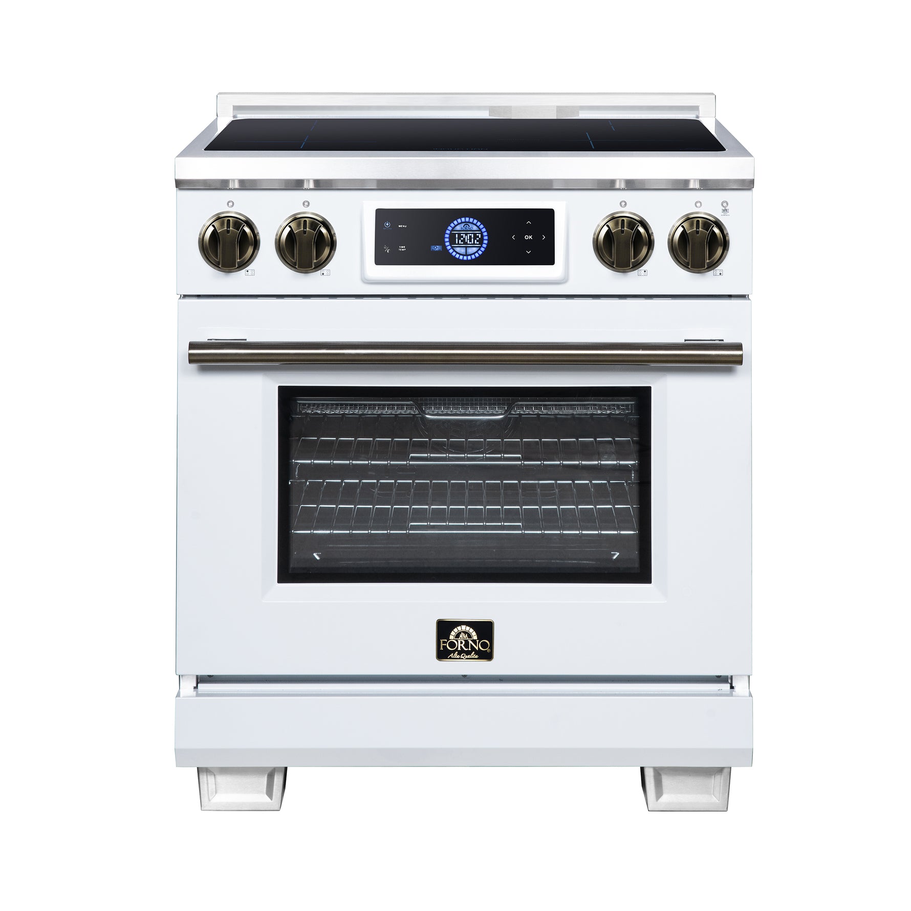 Maximus 30 Inch Induction Range, 8,800 Total Cooktop, 4.32 cf. True Convection Oven, Air Fryer, Air Sous Vide, White