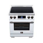 Maximus 30 Inch Induction Range, 8,800 Total Cooktop, 4.32 cf. True Convection Oven, Air Fryer, Air Sous Vide, White