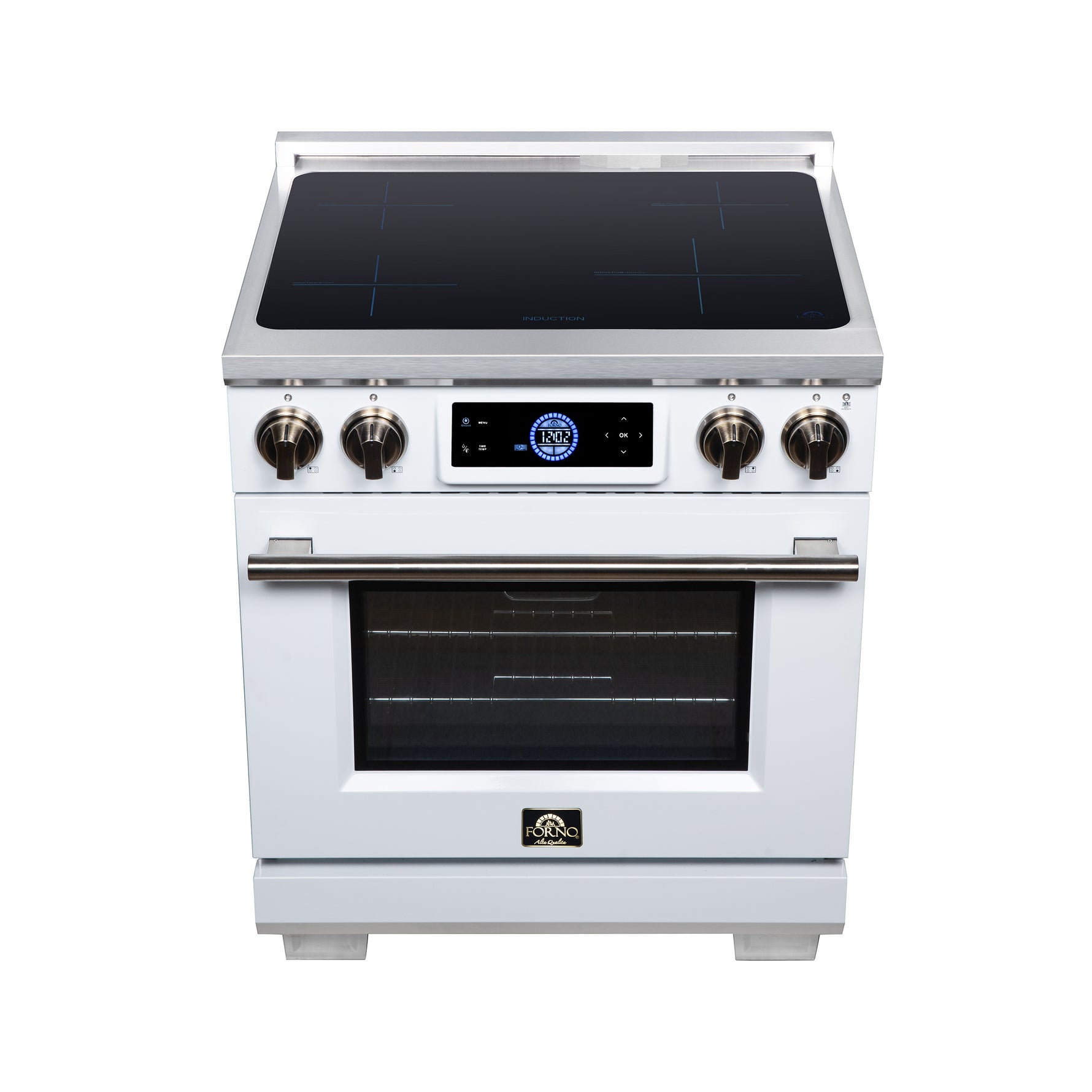 Maximus 30 Inch Induction Range, 8,800 Total Cooktop, 4.32 cf. True Convection Oven, Air Fryer, Air Sous Vide, White