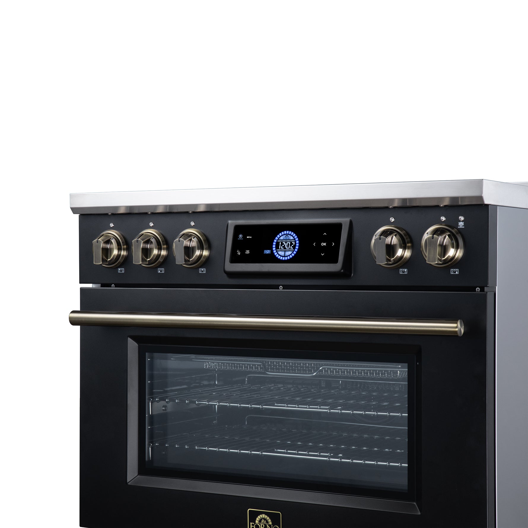 Maximus 36 Inch Induction Range, 10,900 Total Cooktop, 5.36 cf. True Convection Oven, Air Fryer, Air Sous Vide, Black