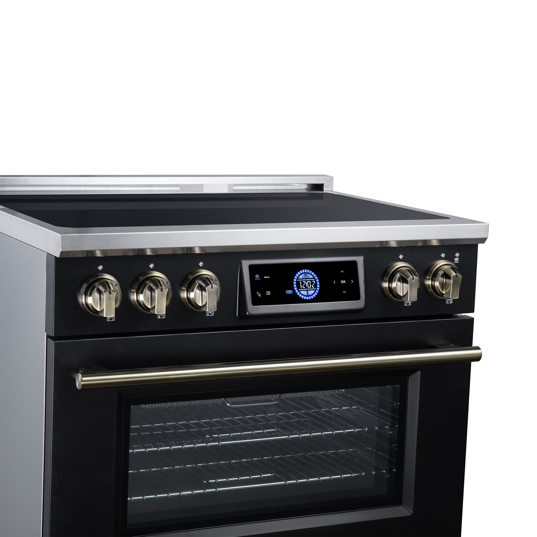 Maximus 36 Inch Induction Range, 10,900 Total Cooktop, 5.36 cf. True Convection Oven, Air Fryer, Air Sous Vide, Black