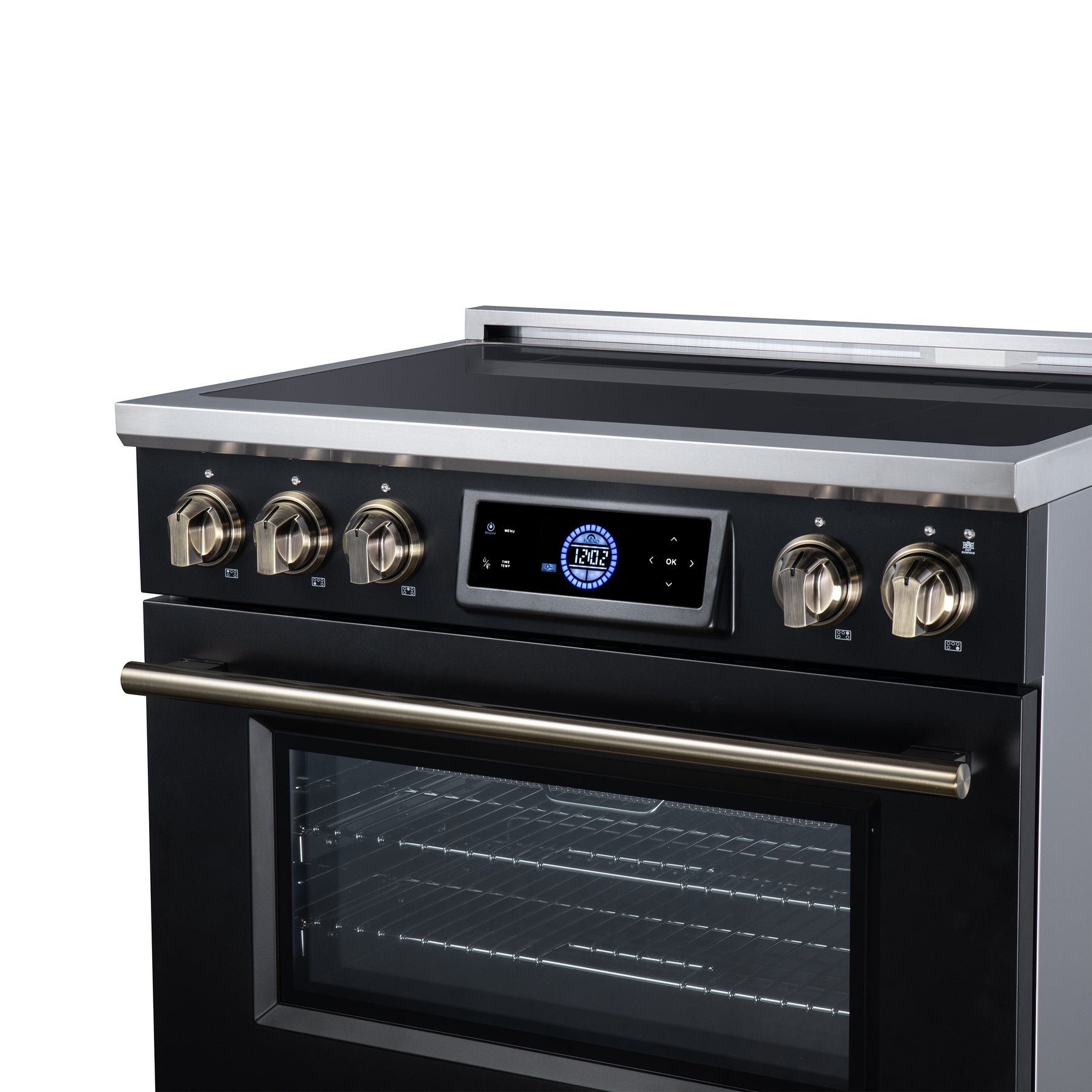 Maximus 36 Inch Induction Range, 10,900 Total Cooktop, 5.36 cf. True Convection Oven, Air Fryer, Air Sous Vide, Black