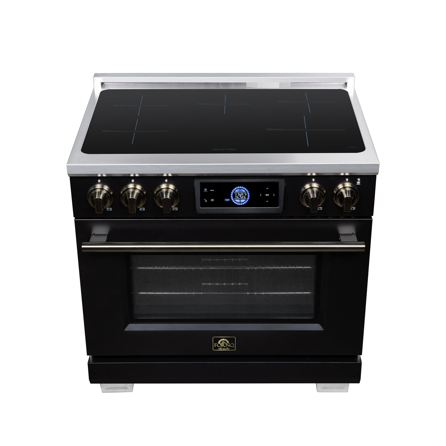 Maximus 36 Inch Induction Range, 10,900 Total Cooktop, 5.36 cf. True Convection Oven, Air Fryer, Air Sous Vide, Black