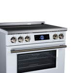Maximus 36 Inch Induction Range, 10,900 Total Cooktop, 5.36 cf. True Convection Oven, Air Fryer, Air Sous Vide, White
