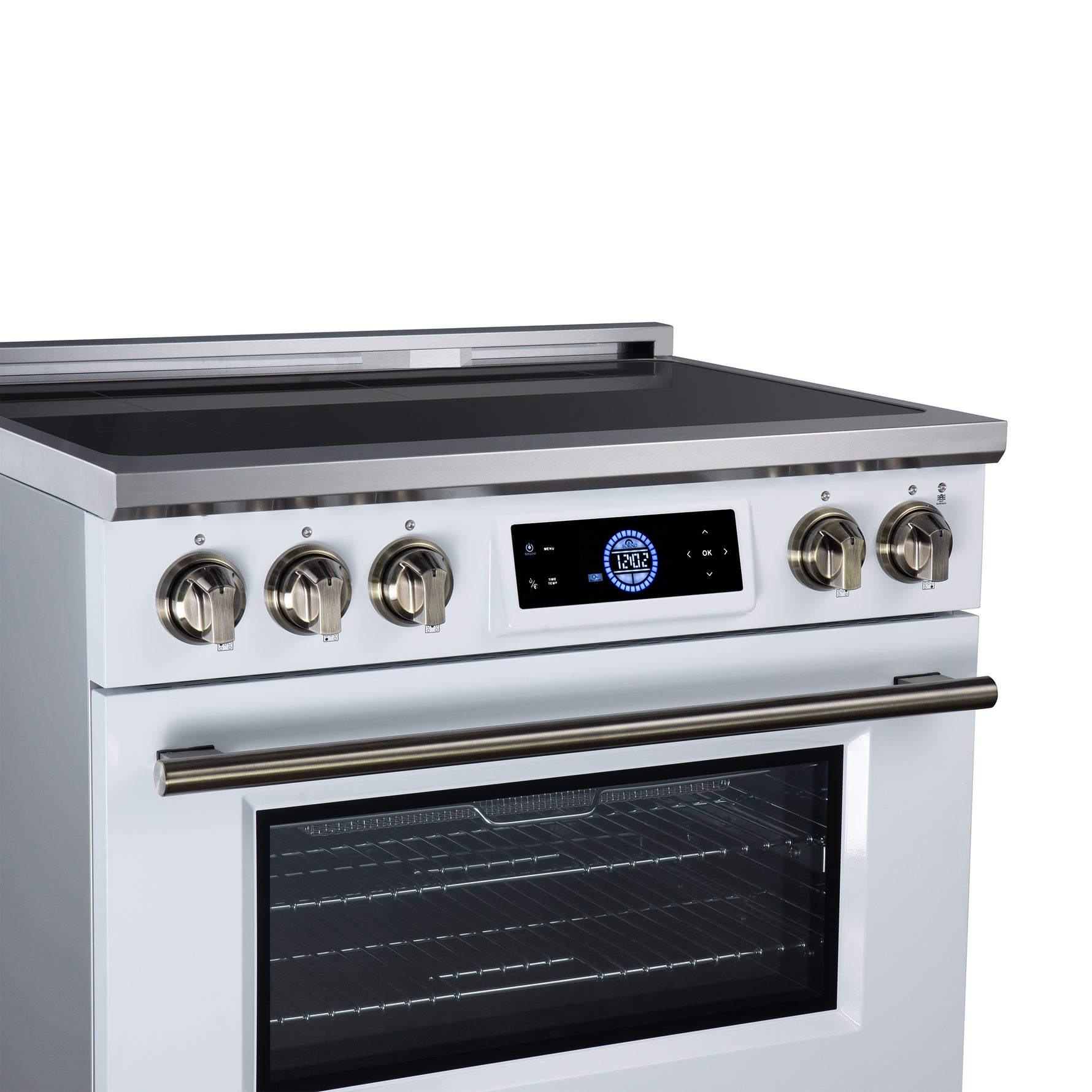 Maximus 36 Inch Induction Range, 10,900 Total Cooktop, 5.36 cf. True Convection Oven, Air Fryer, Air Sous Vide, White