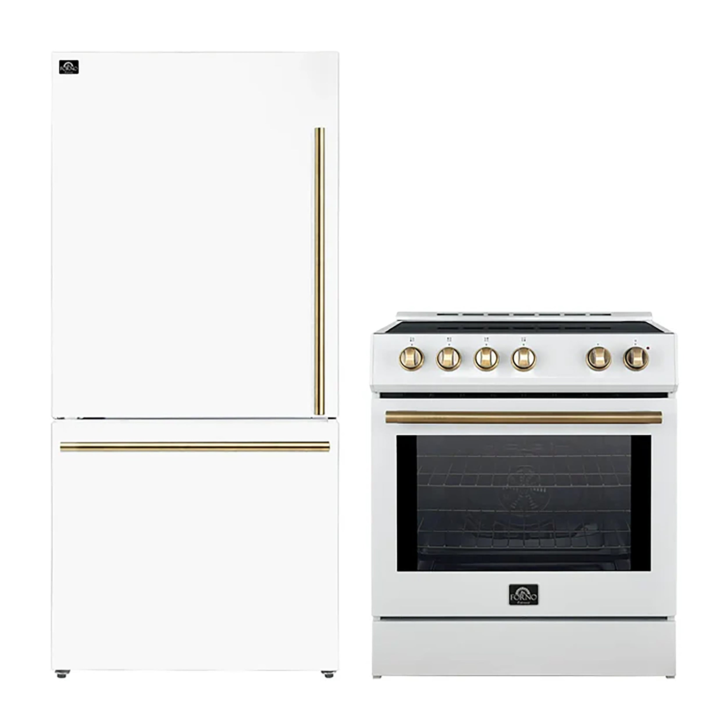 FORNO 2-Piece White Kitchen Bundle - 30" Induction Range and 31" Bottom Freezer Refrigerator - BonPrix Électroménagers