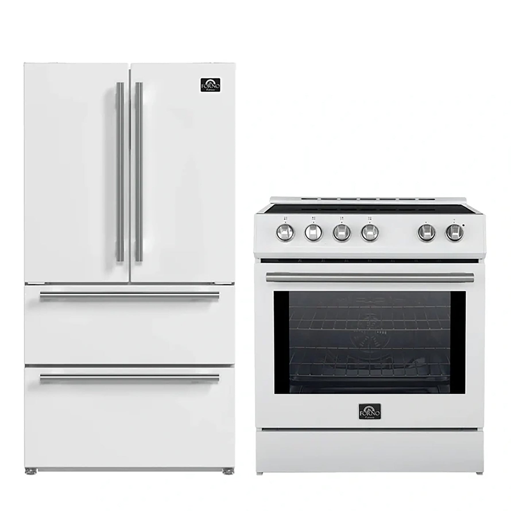 FORNO 2-Piece White Kitchen Bundle - 30" Induction Range and 36" Bottom Freezer Refrigerator - BonPrix Électroménagers