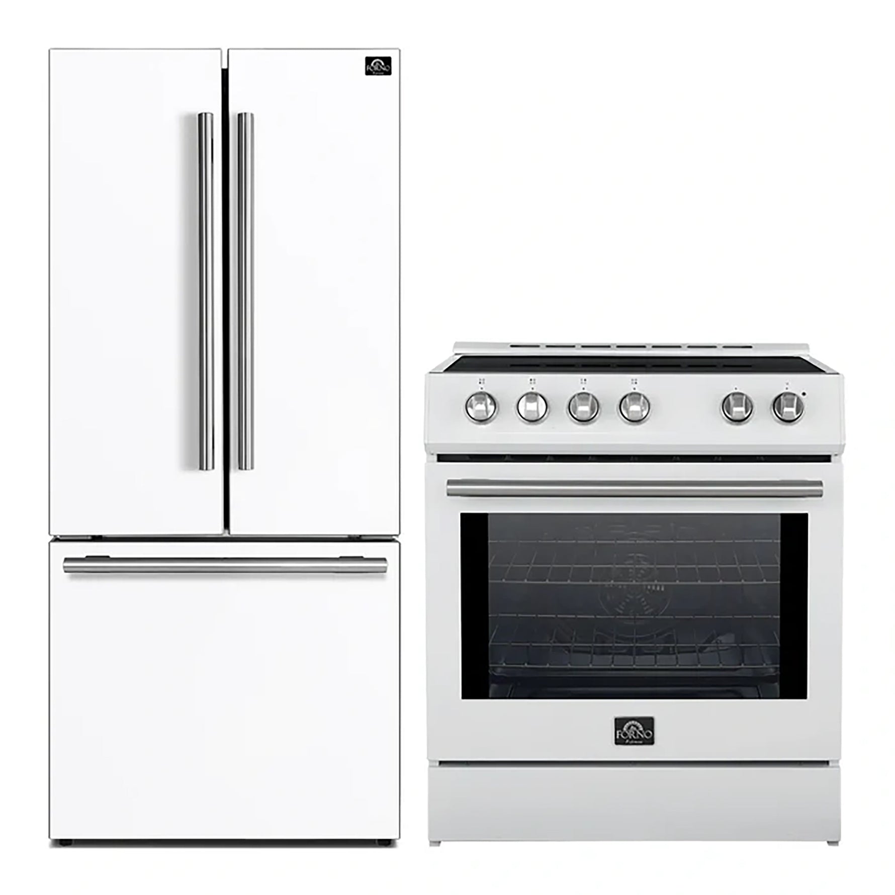 FORNO 2-Piece White Kitchen Bundle - 30" Induction Range and 31" Bottom Freezer Refrigerator - BonPrix Électroménagers