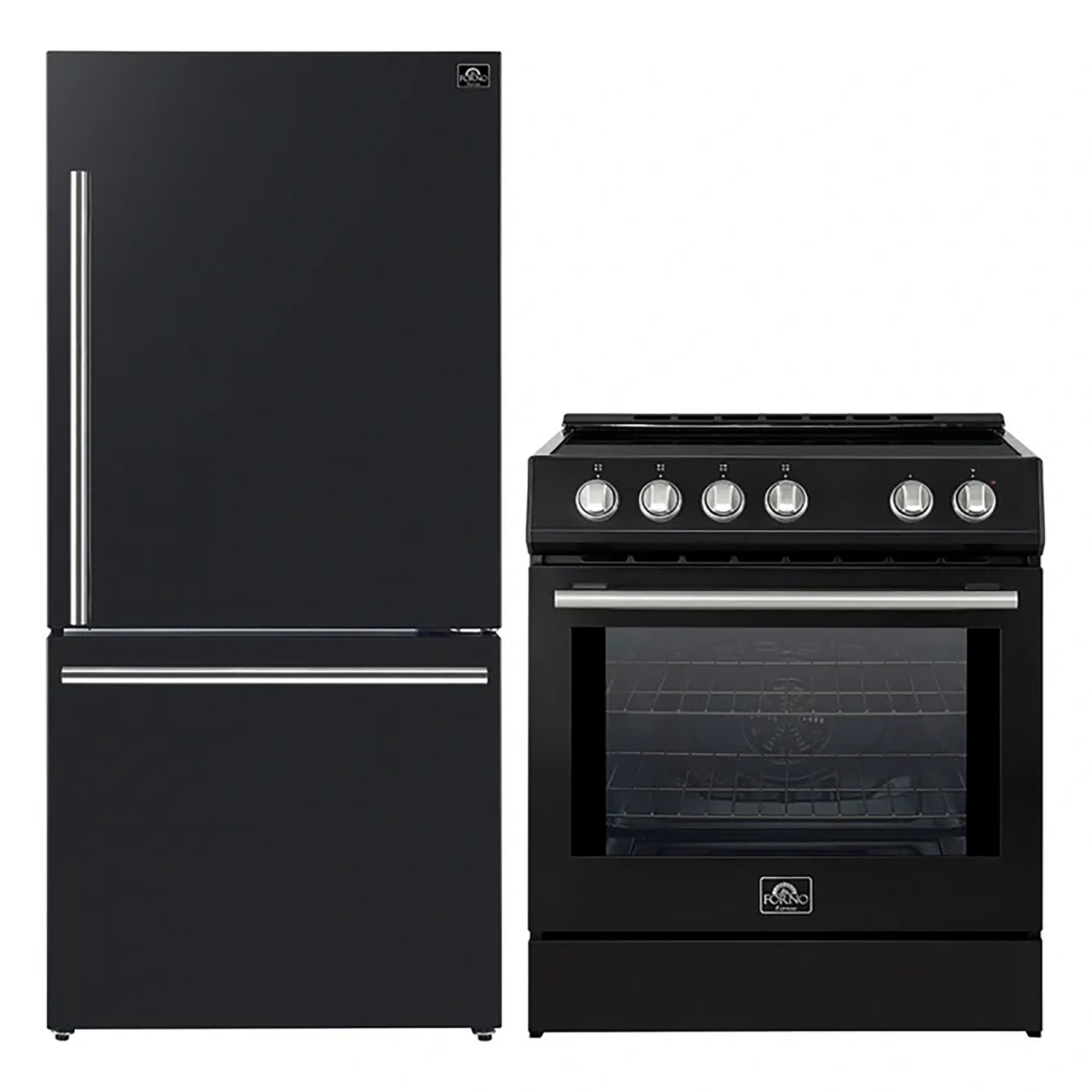 FORNO 2-Piece Black Kitchen Bundle - 30" Induction Range and 31" Bottom Freezer Refrigerator - BonPrix Électroménagers