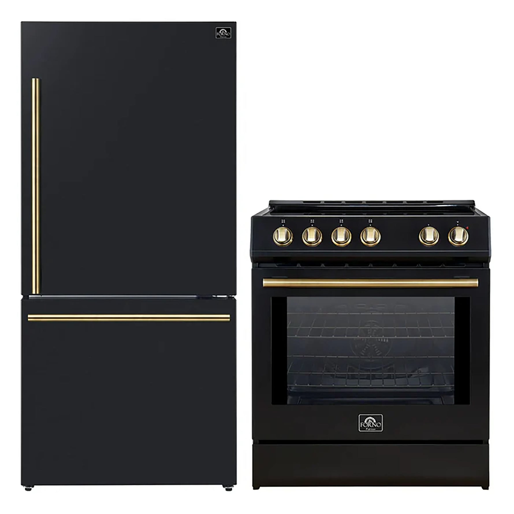 FORNO 2-Piece Black Kitchen Bundle - 30" Induction Range and 31" Bottom Freezer Refrigerator - BonPrix Électroménagers