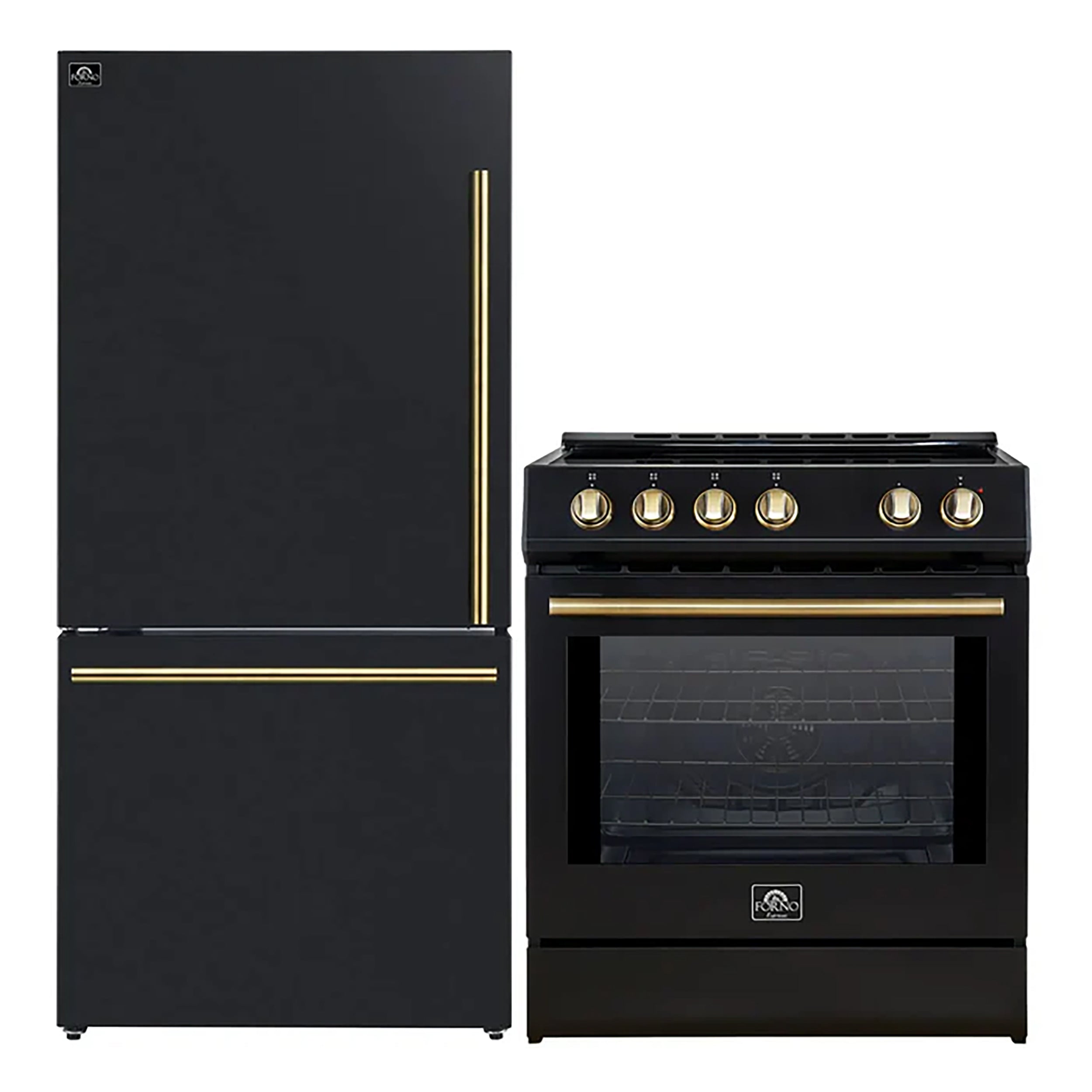 FORNO 2-Piece Black Kitchen Bundle - 30" Induction Range and 31" Bottom Freezer Refrigerator - BonPrix Électroménagers