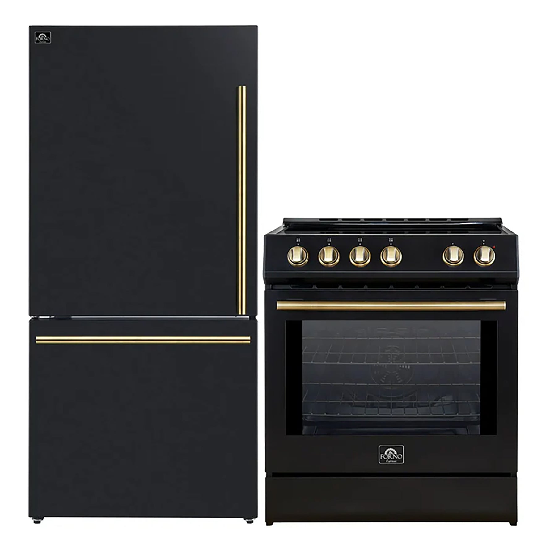 FORNO 2-Piece Black Kitchen Bundle - 30" Induction Range and 31" Bottom Freezer Refrigerator - BonPrix Électroménagers
