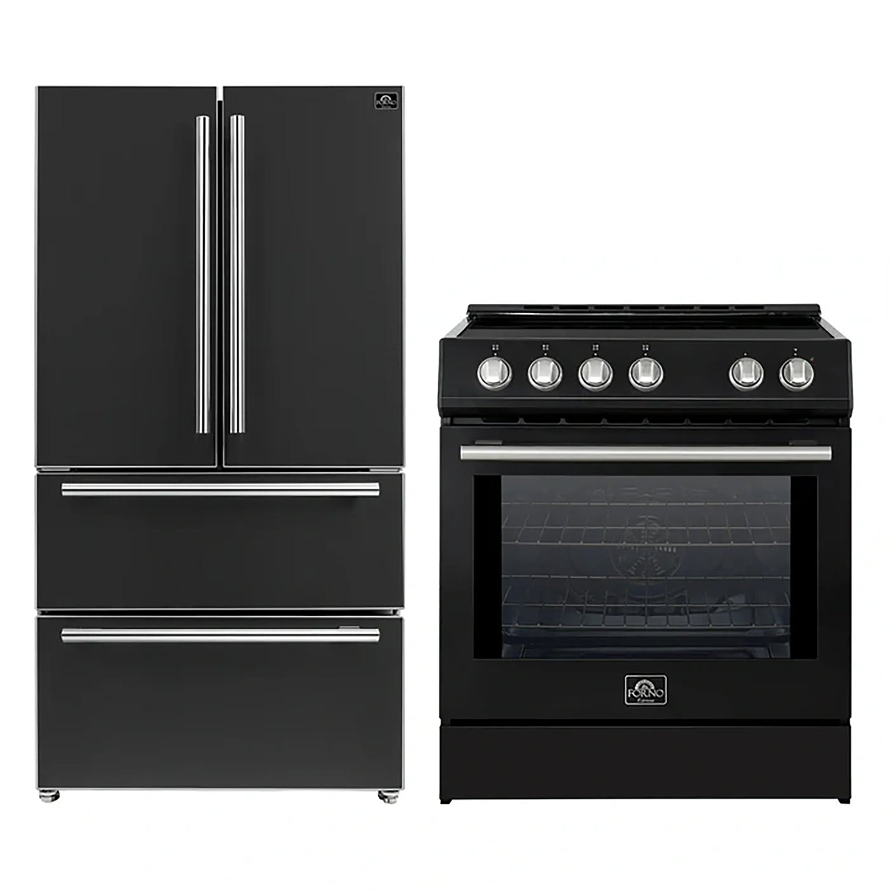 FORNO 2-Piece Black Kitchen Bundle - 30" Induction Range and 36" Bottom Freezer Refrigerator - BonPrix Électroménagers