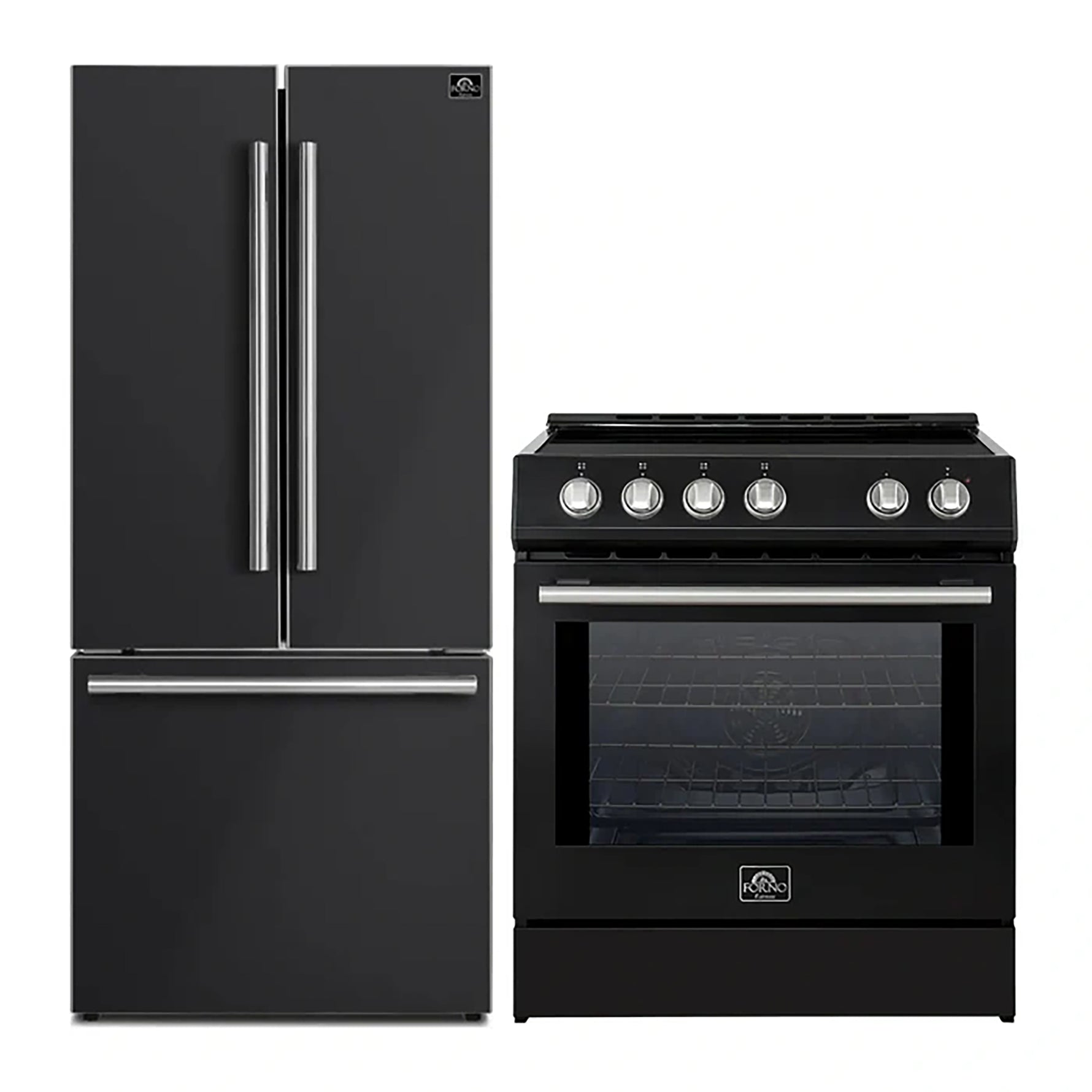 FORNO 2-Piece Black Kitchen Bundle - 30" Induction Range and 31" Bottom Freezer Refrigerator - BonPrix Électroménagers