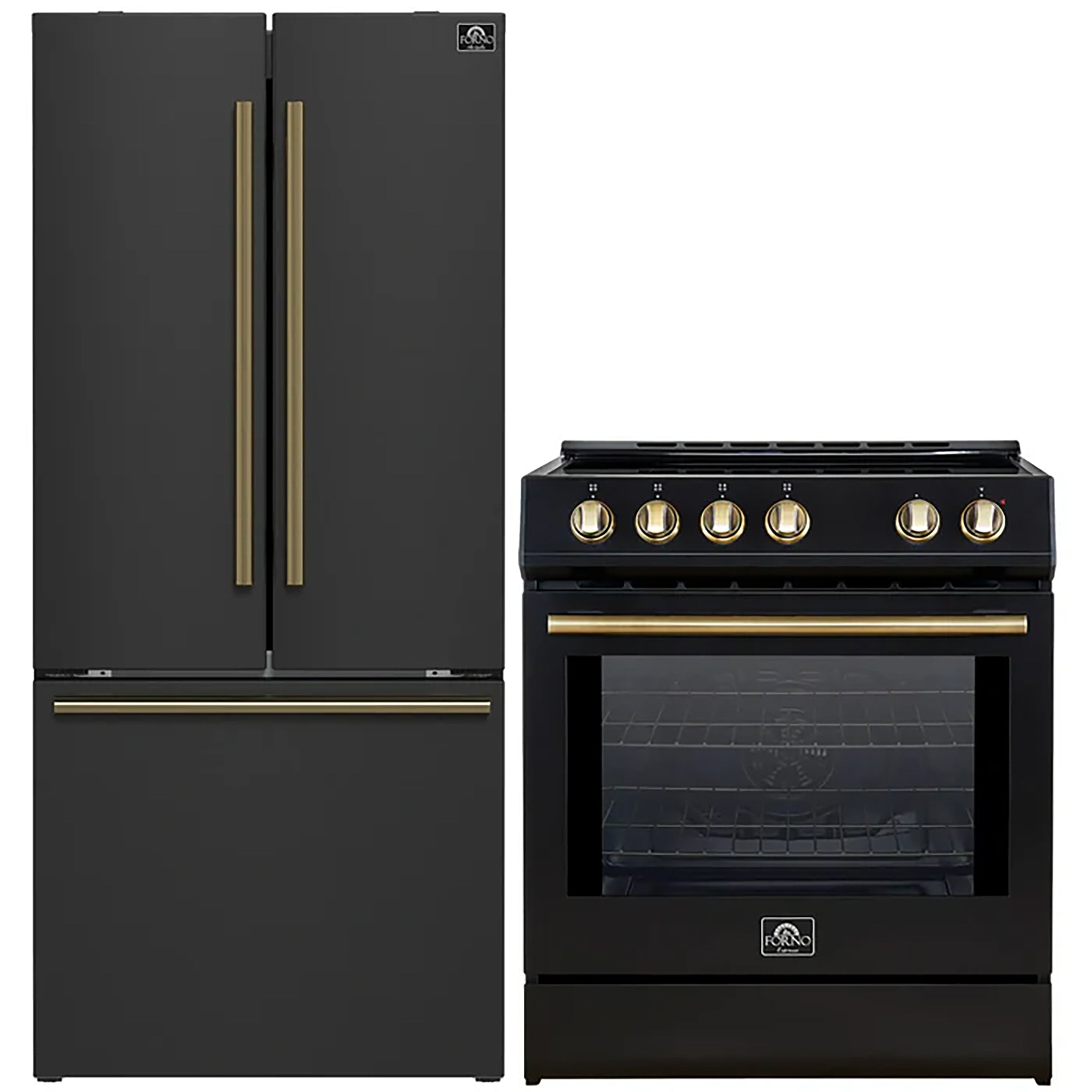 FORNO 2-Piece Black Kitchen Bundle - 30" Induction Range and 31" Bottom Freezer Refrigerator - BonPrix Électroménagers