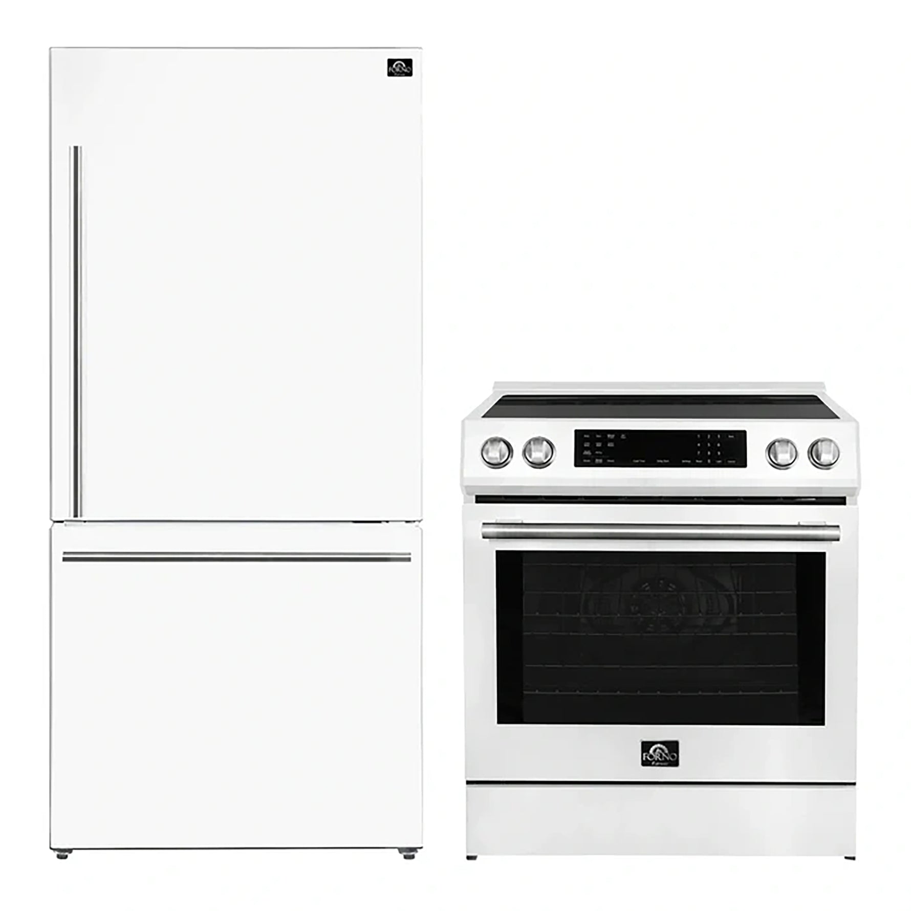 FORNO 2-Piece White Kitchen Bundle - 30" Induction Range and 31" Bottom Freezer Refrigerator - BonPrix Électroménagers