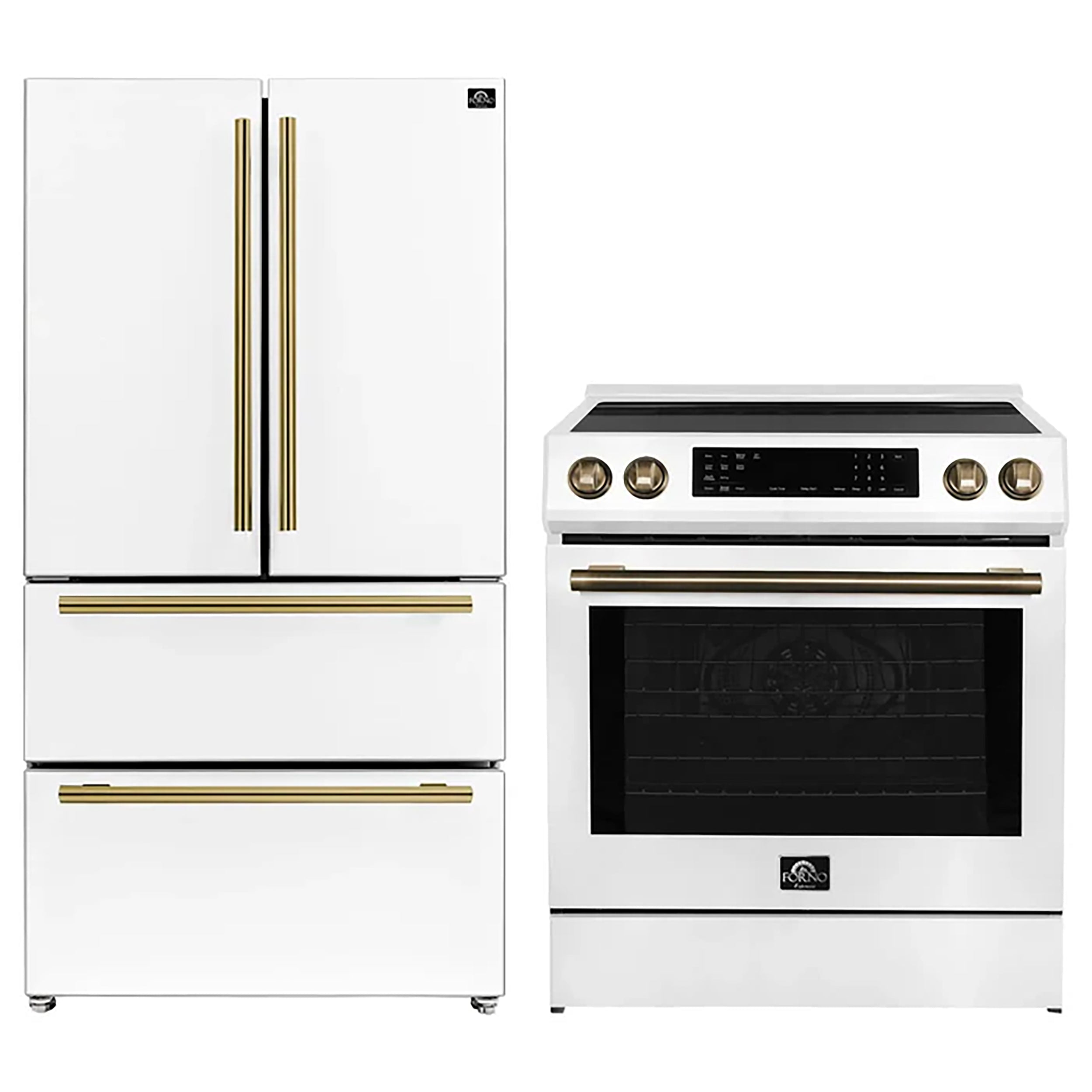 FORNO 2-Piece White Kitchen Bundle - 30" Induction Range and 36" Bottom Freezer Refrigerator - BonPrix Électroménagers