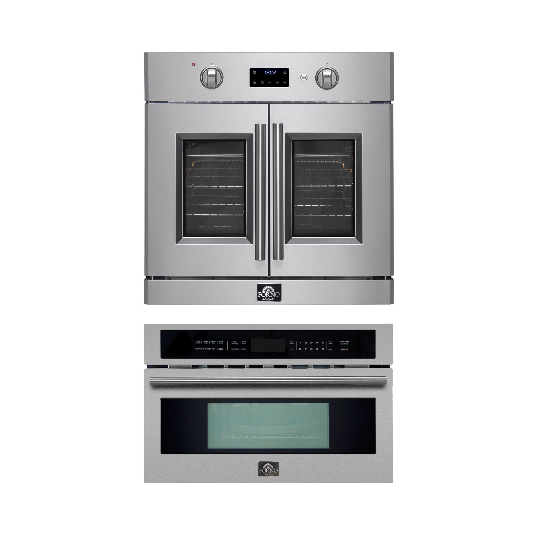 FORNO 2-Piece Kitchen Bundle - 30" Stainless Steel Single Wall (1333-30) Oven, 30" Stainless Steel Microwave (3093-30) - BonPrix Électroménagers