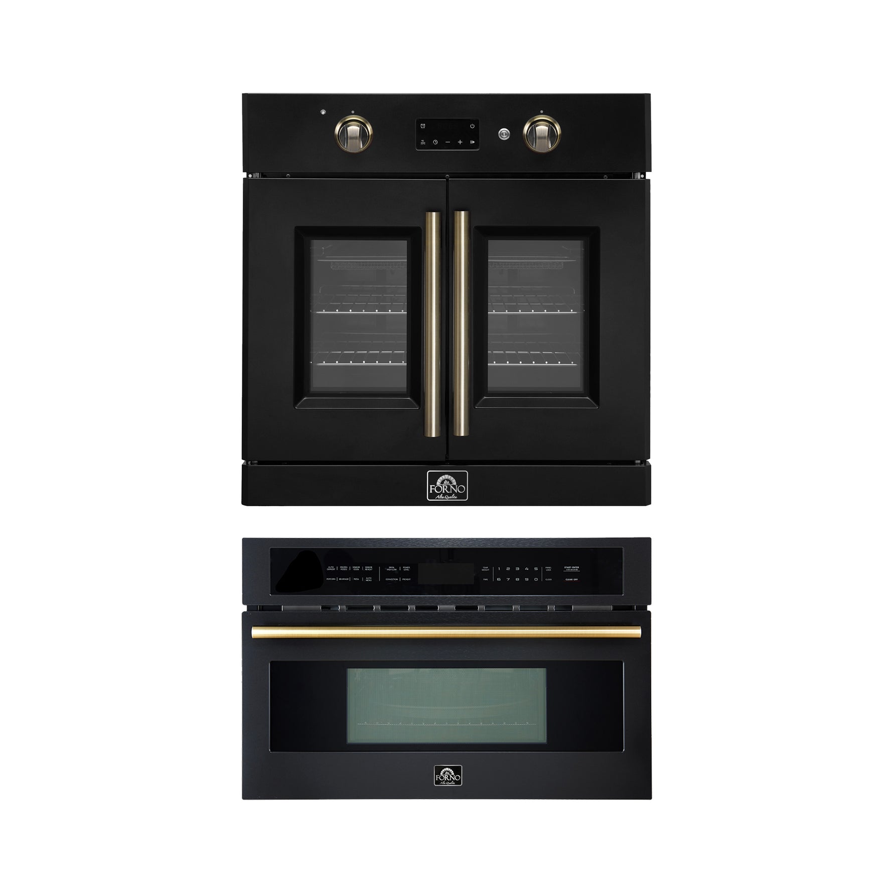 FORNO 2-Piece Kitchen Bundle - 30" Black Single Wall Oven (1333-30), 30" Black Microwave (3093-30) - BonPrix Électroménagers