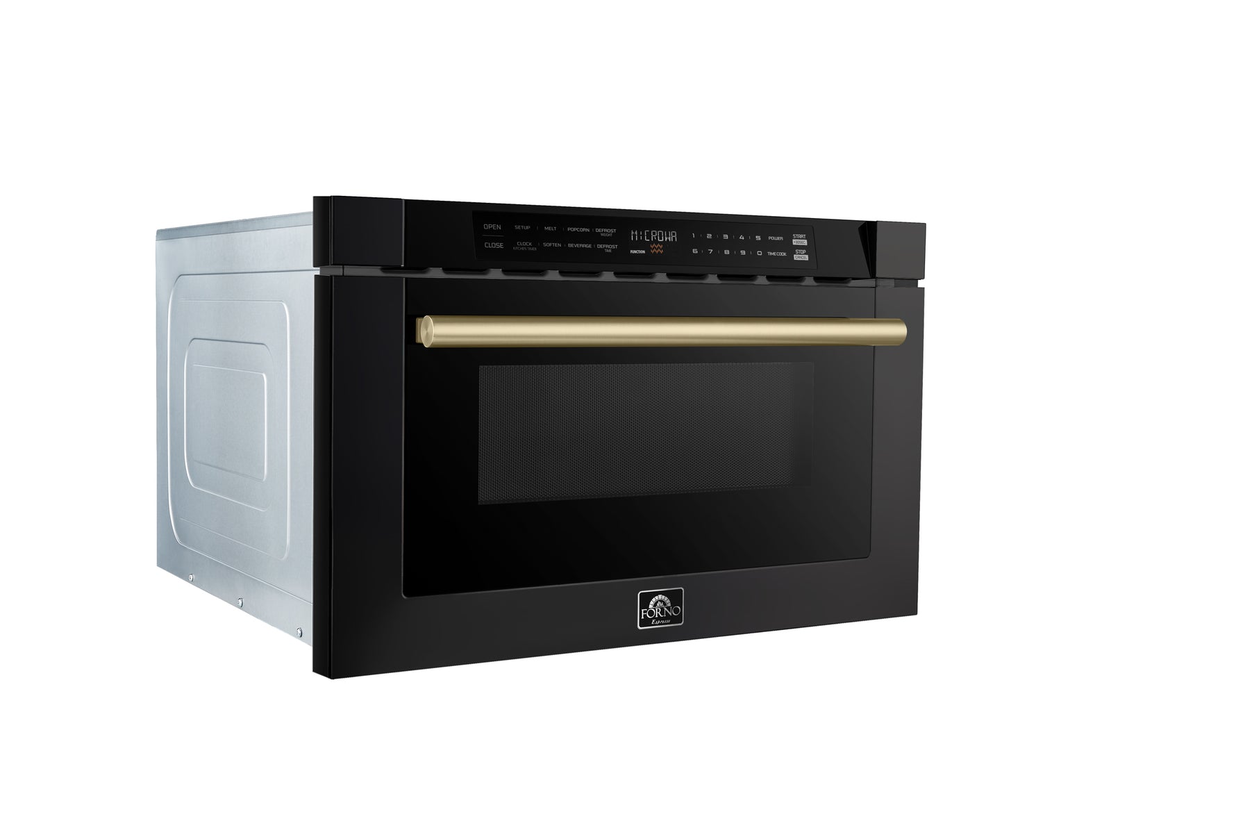 Forno Capoliveri Espresso 24-Inch Microwave Drawer, Black, 1.2 cu.ft, 1500 Watts, Built-In, Touch Control LCD Display, Auto-Touch Open/Close, 11 Power Levels, Sensor Cooking - BonPrix Électroménagers