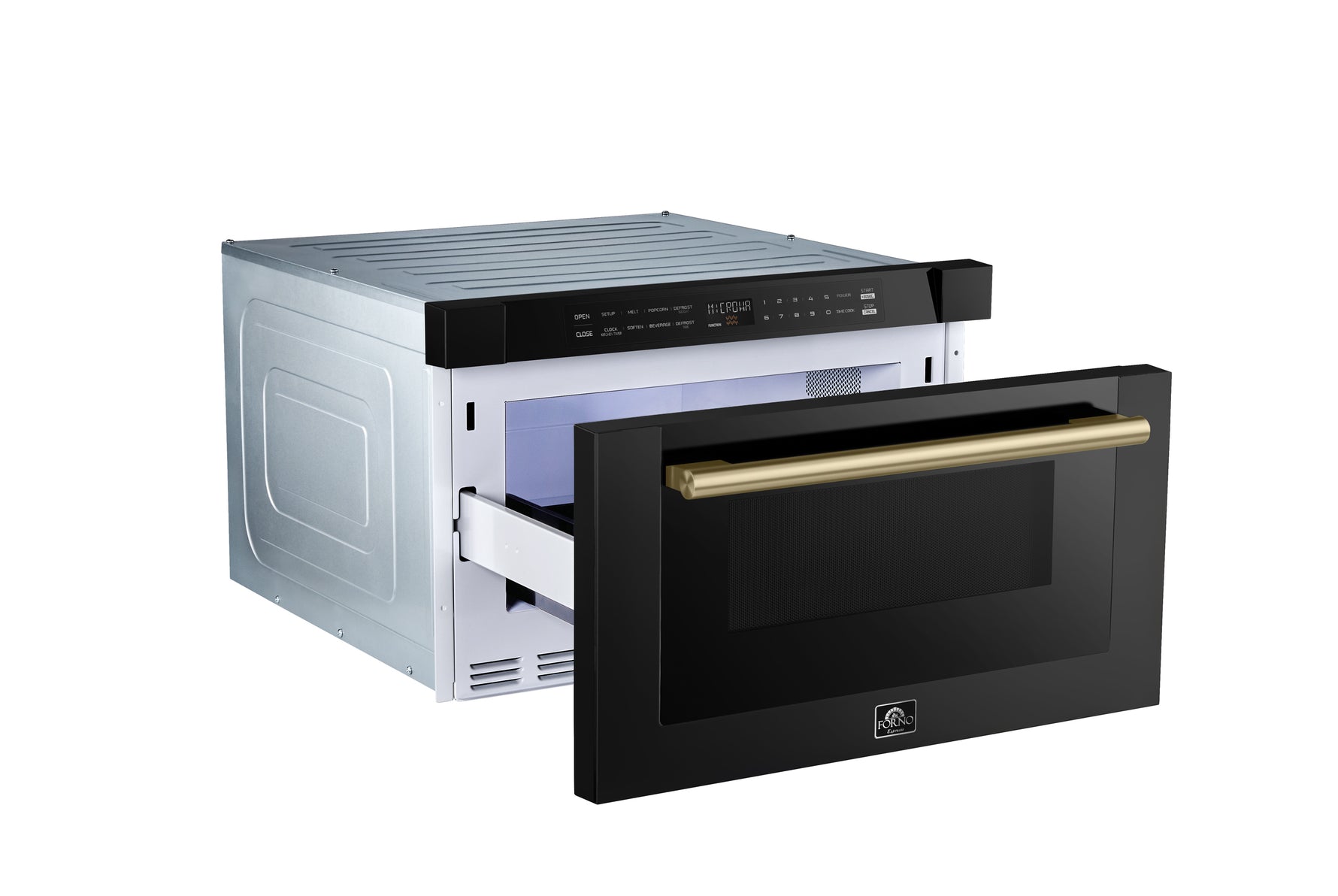 Forno Capoliveri Espresso 24-Inch Microwave Drawer, Black, 1.2 cu.ft, 1500 Watts, Built-In, Touch Control LCD Display, Auto-Touch Open/Close, 11 Power Levels, Sensor Cooking - BonPrix Électroménagers