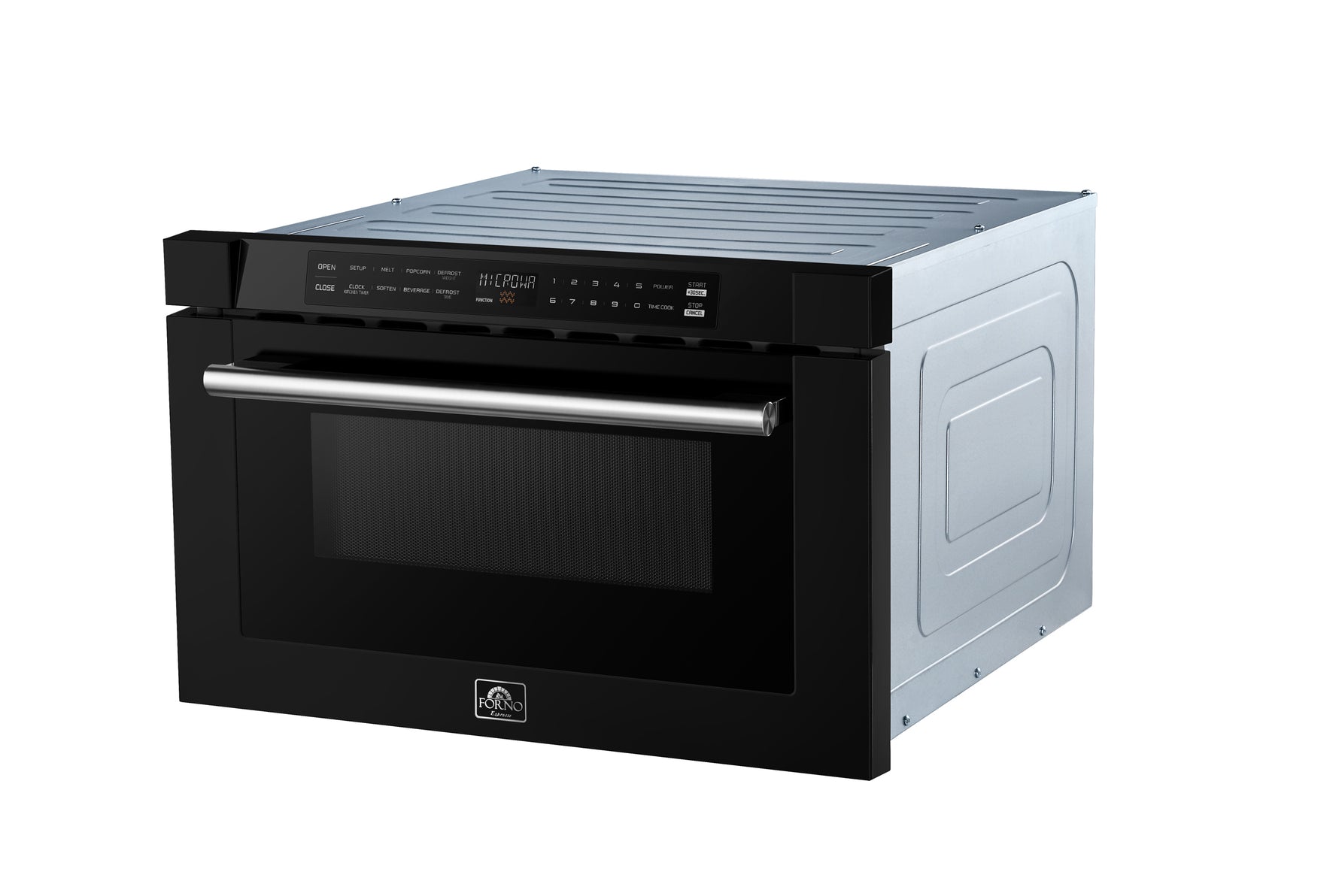 Forno Capoliveri Espresso 24-Inch Microwave Drawer, Black, 1.2 cu.ft, 1500 Watts, Built-In, Touch Control LCD Display, Auto-Touch Open/Close, 11 Power Levels, Sensor Cooking - BonPrix Électroménagers
