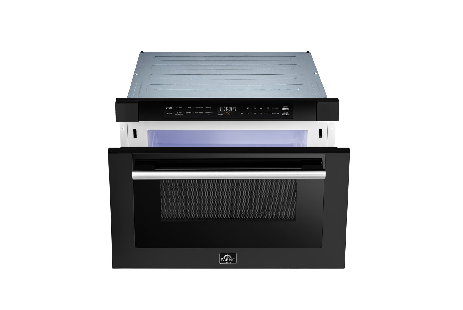 Forno Capoliveri Espresso 24-Inch Microwave Drawer, Black, 1.2 cu.ft, 1500 Watts, Built-In, Touch Control LCD Display, Auto-Touch Open/Close, 11 Power Levels, Sensor Cooking - BonPrix Électroménagers