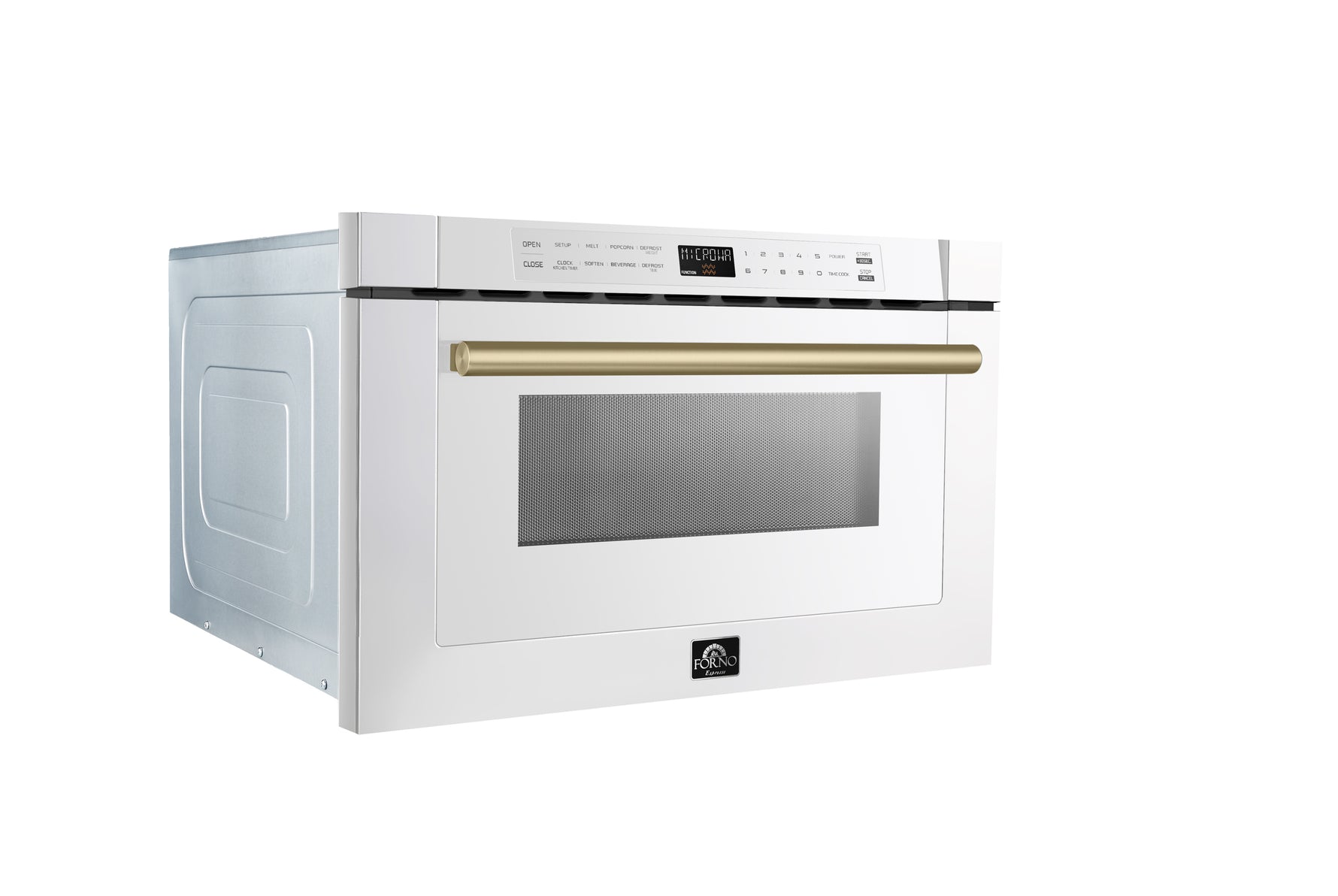 Forno Capoliveri Espresso 24-Inch Microwave Drawer, White, 1.2 cu.ft, 1500 Watts, Built-In, Touch Control LCD Display, Auto-Touch Open/Close, 11 Power Levels, Sensor Cooking - BonPrix Électroménagers