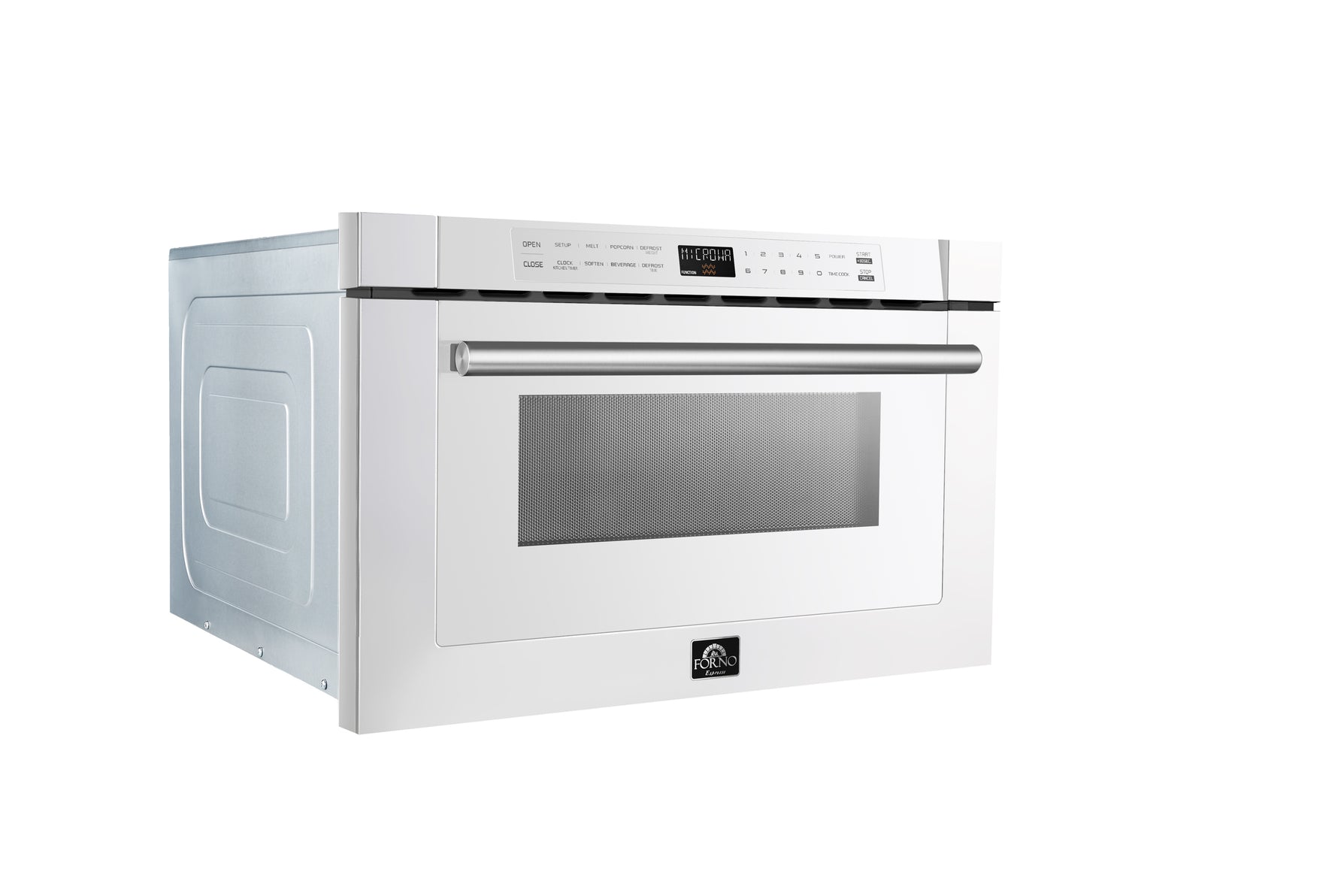 Forno Capoliveri Espresso 24-Inch Microwave Drawer, White, 1.2 cu.ft, 1500 Watts, Built-In, Touch Control LCD Display, Auto-Touch Open/Close, 11 Power Levels, Sensor Cooking - BonPrix Électroménagers