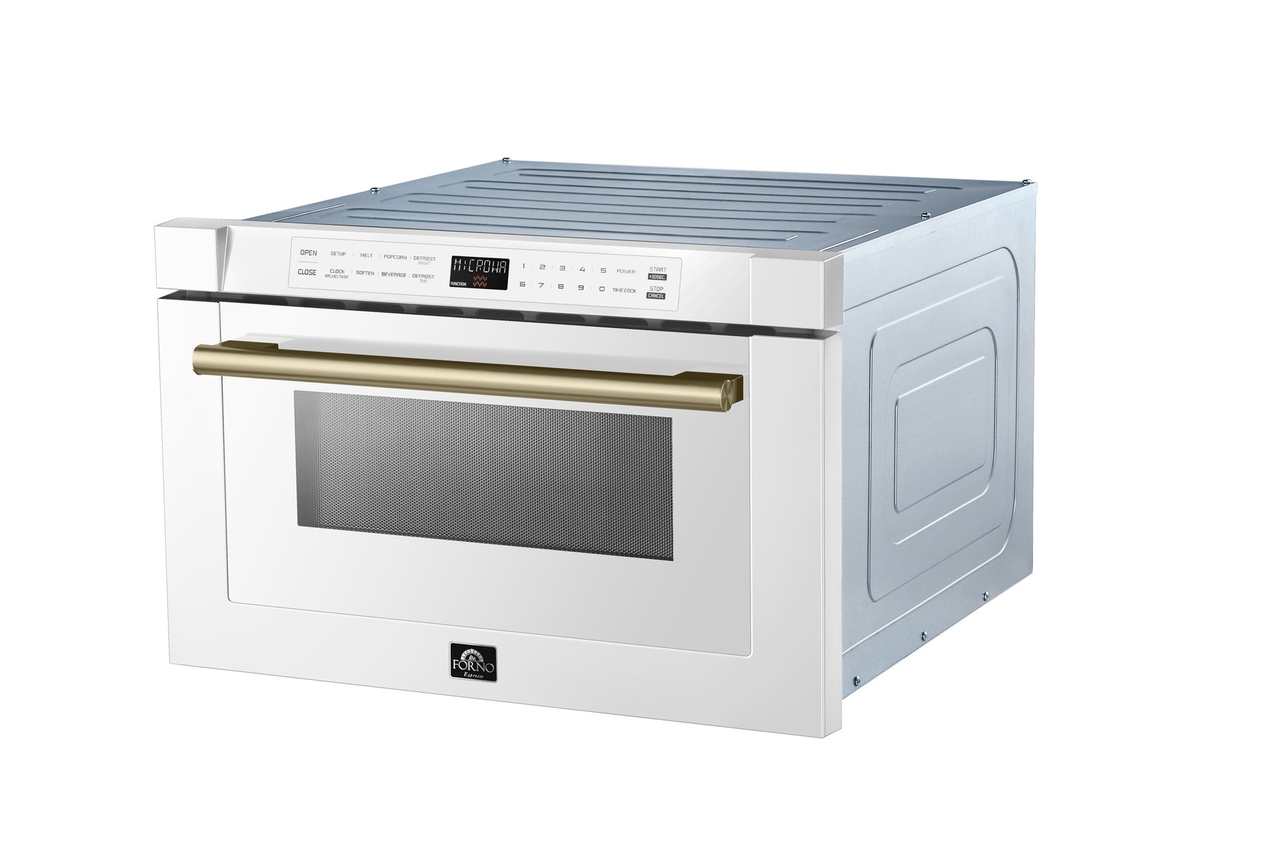 Forno Capoliveri Espresso 24-Inch Microwave Drawer, White, 1.2 cu.ft, 1500 Watts, Built-In, Touch Control LCD Display, Auto-Touch Open/Close, 11 Power Levels, Sensor Cooking - BonPrix Électroménagers
