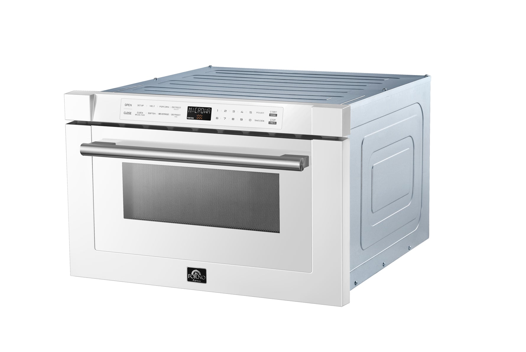 Forno Capoliveri Espresso 24-Inch Microwave Drawer, White, 1.2 cu.ft, 1500 Watts, Built-In, Touch Control LCD Display, Auto-Touch Open/Close, 11 Power Levels, Sensor Cooking - BonPrix Électroménagers