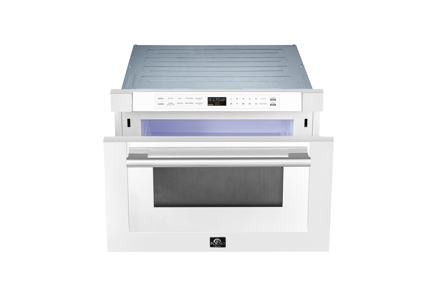 Forno Capoliveri Espresso 24-Inch Microwave Drawer, White, 1.2 cu.ft, 1500 Watts, Built-In, Touch Control LCD Display, Auto-Touch Open/Close, 11 Power Levels, Sensor Cooking - BonPrix Électroménagers