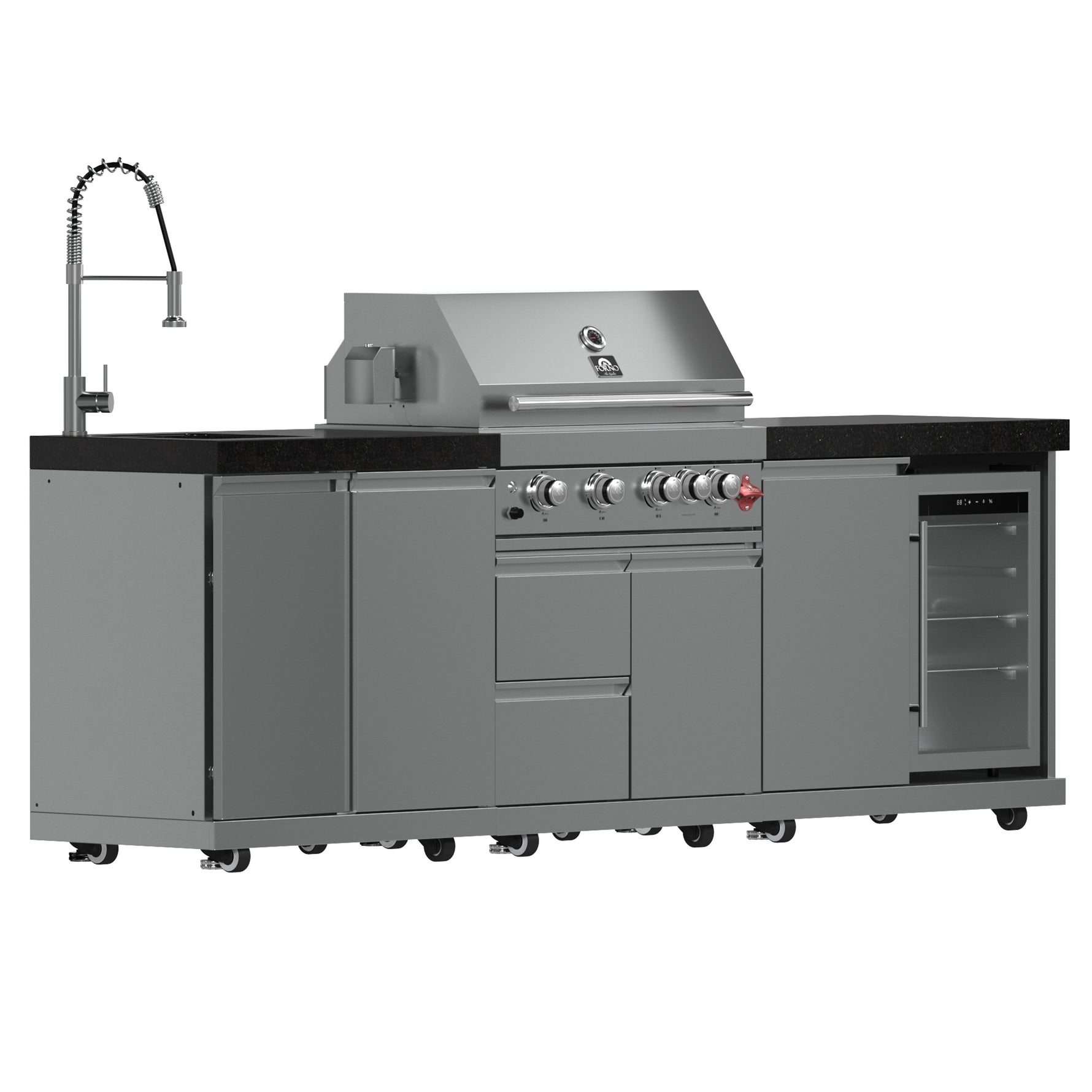 FORNO Bulnes 30-Inch BBQ, 60,000 BTU, 3 Burners with Sear & Rotisserie Infrared Burners, Stainless Steel Outdoor Kitchen with 1.8 cu.ft. Beverage Center & Black Granite Countertops - BonPrix Électroménagers