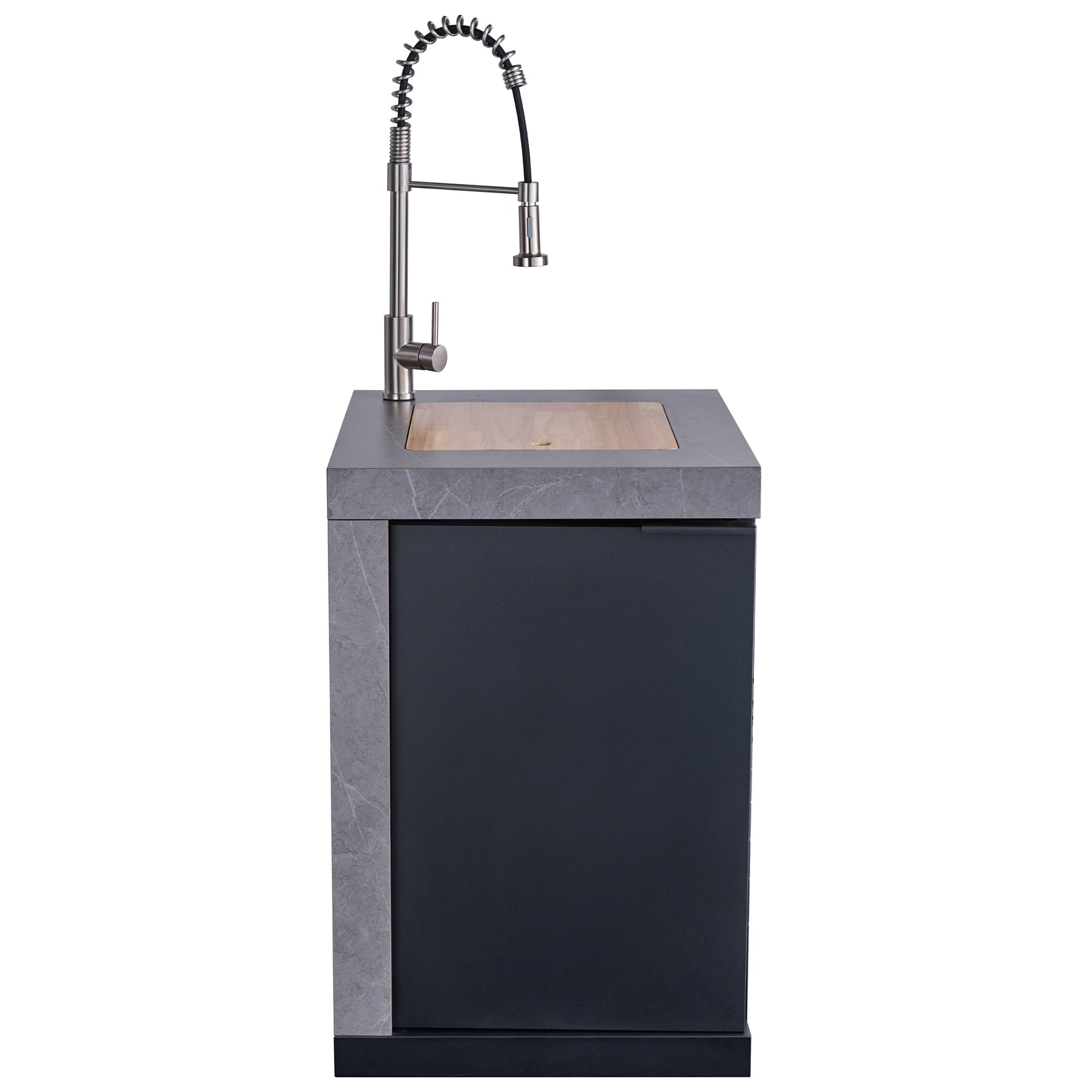 Forno Rimini Outdoor Kitchen 30" BBQ 62,600 BTU, 3 Burners with Sear & Rotisserie, 2.4 cu.ft. Beverage Center, Stainless Steel Sink, Black Cabinets & Gray Sintered Stone Countertop - BonPrix Électroménagers