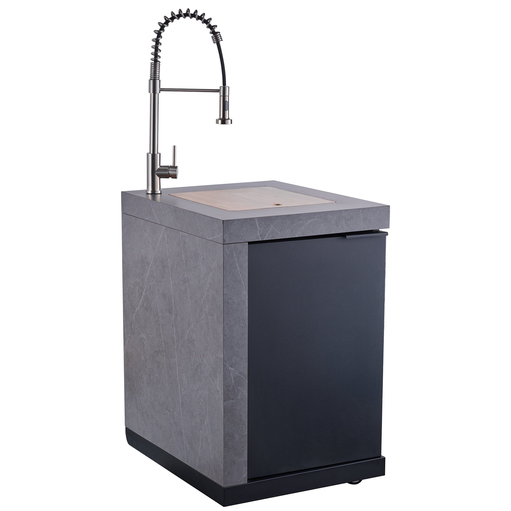 Forno Rimini Outdoor Kitchen 30" BBQ 62,600 BTU, 3 Burners with Sear & Rotisserie, 2.4 cu.ft. Beverage Center, Stainless Steel Sink, Black Cabinets & Gray Sintered Stone Countertop - BonPrix Électroménagers